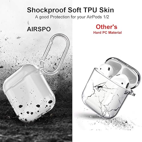 Miniatura 3 de AIRSPO Funda para Airpods, funda protectora de TPU suave transparente compatible con Apple AirPods 12 funda de carga inalámbrica con llavero