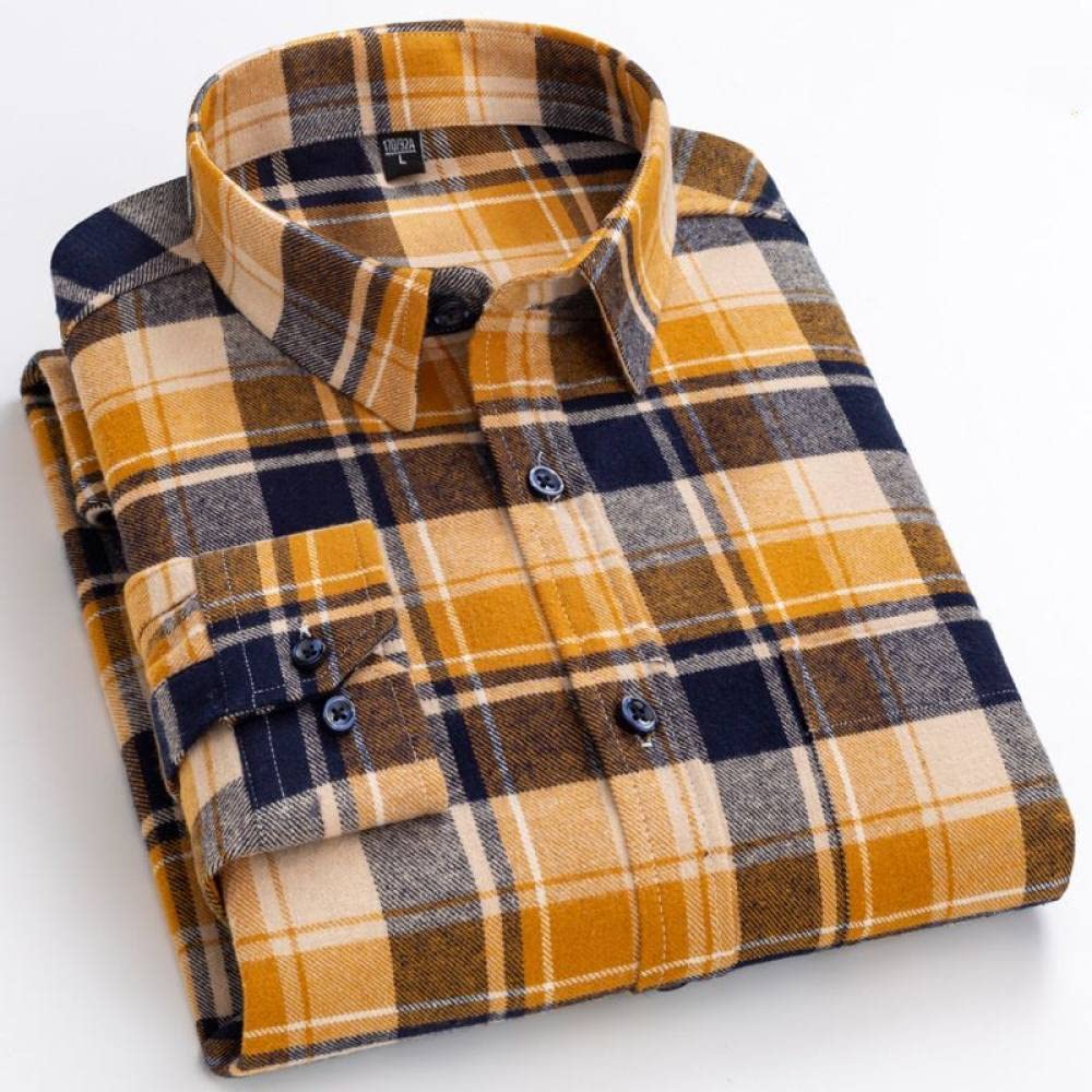 Camicia In Cotone A Maniche Lunghe Da Uomo,Camicia Casual A Maniche Lunghe Da Uomo, Camicia Casual Di Flanella Scozzese A Manica Lunga Da Uomo Con Taschino Sul Petto Camicia In Cotone Caldo Camicia