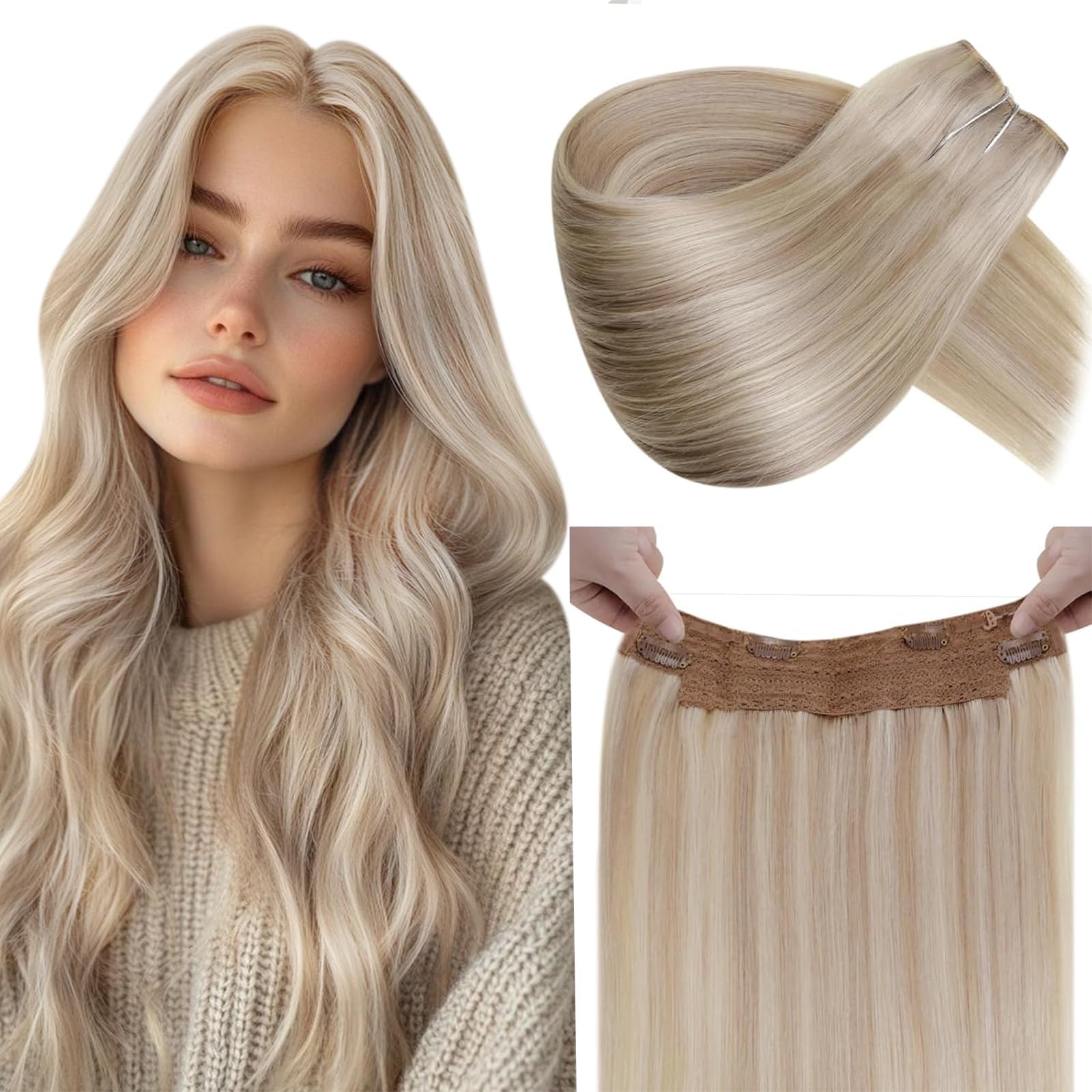 LaaVoo Wire Hair Extensions Human Hair 18 Inch Medium Brown Wire Human Hair Extensions Light Brown Human Hair Extensions Long Straight Hair 86g — view 48