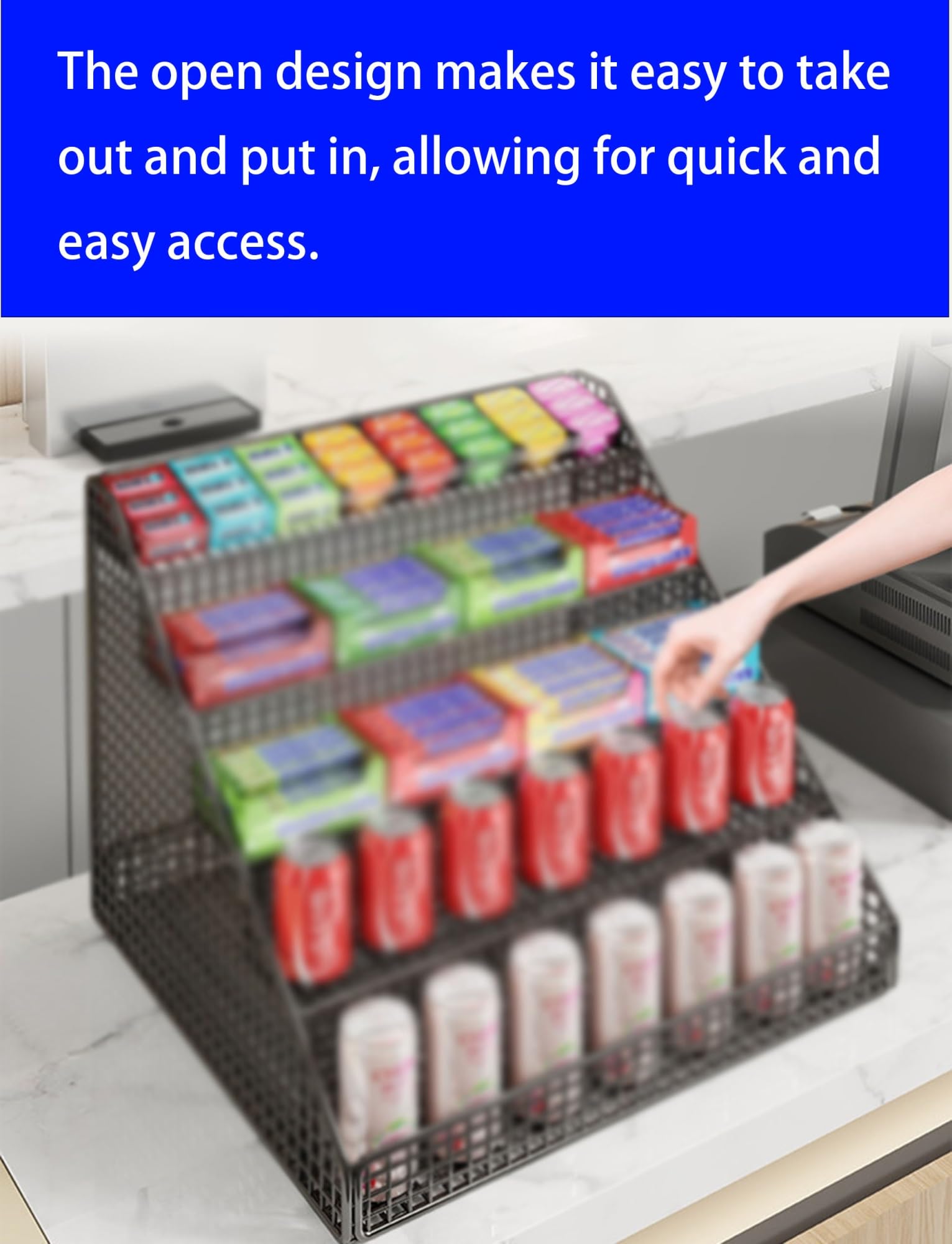 Espositore da banco a più livelli per gomme, sigarette e snack, organizer frontale salvaspazio per negozi al dettaglio, soluzione di merchandising efficiente