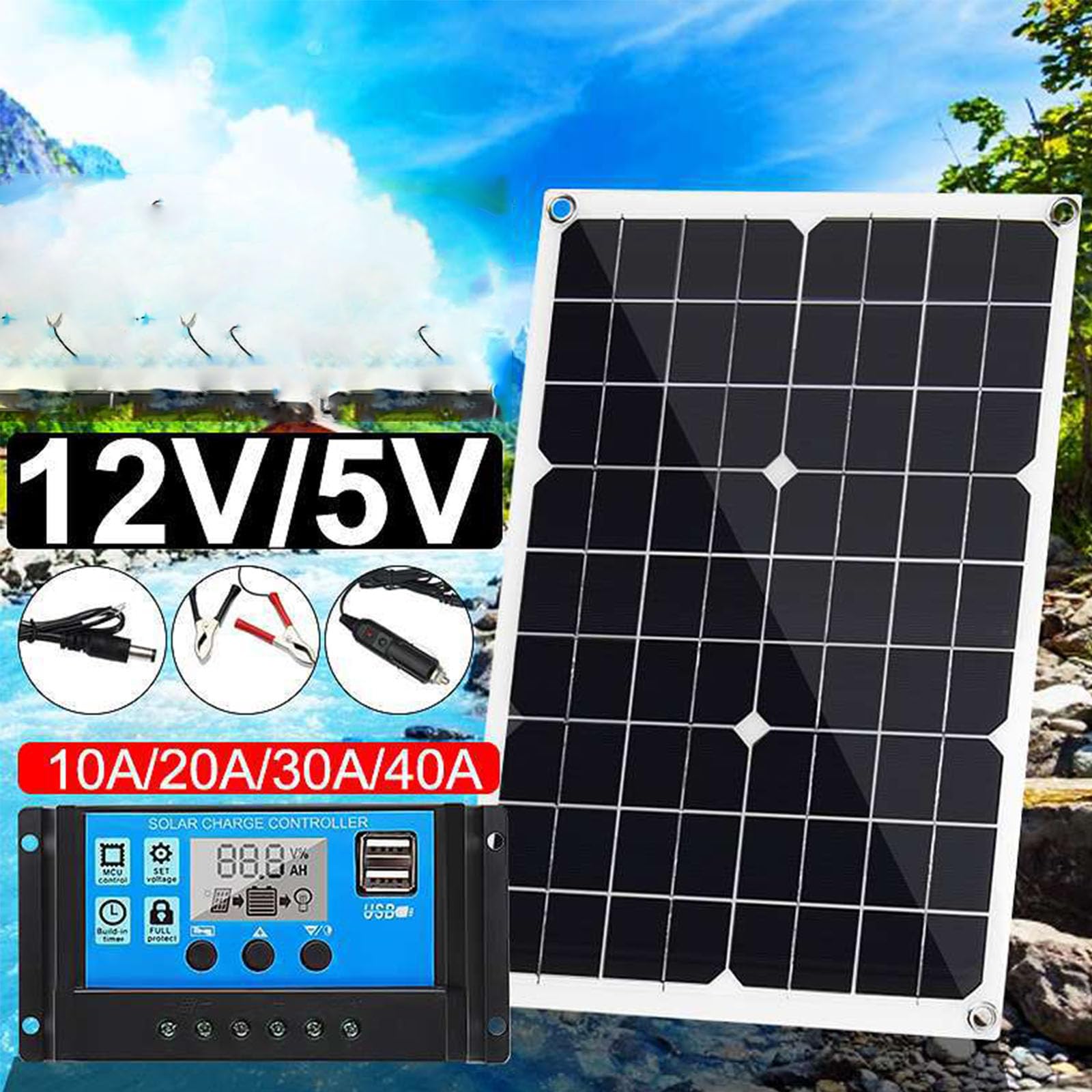 Kit De Panel Solar Monocristalino Impermeable | Módulo Solar a Prueba de Intemperie, Controlador de Carga, Accesorios Completos de Montaje para Camper, Marino y Emergencia
