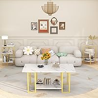 Vista 7 de Lamerge Coffee Table Set of 3,Rectangle Coffee Table&2 Accent Table,Faux Marble Tabletop,3 Piece Living Room Table Sets with Multi Tier Storage, for