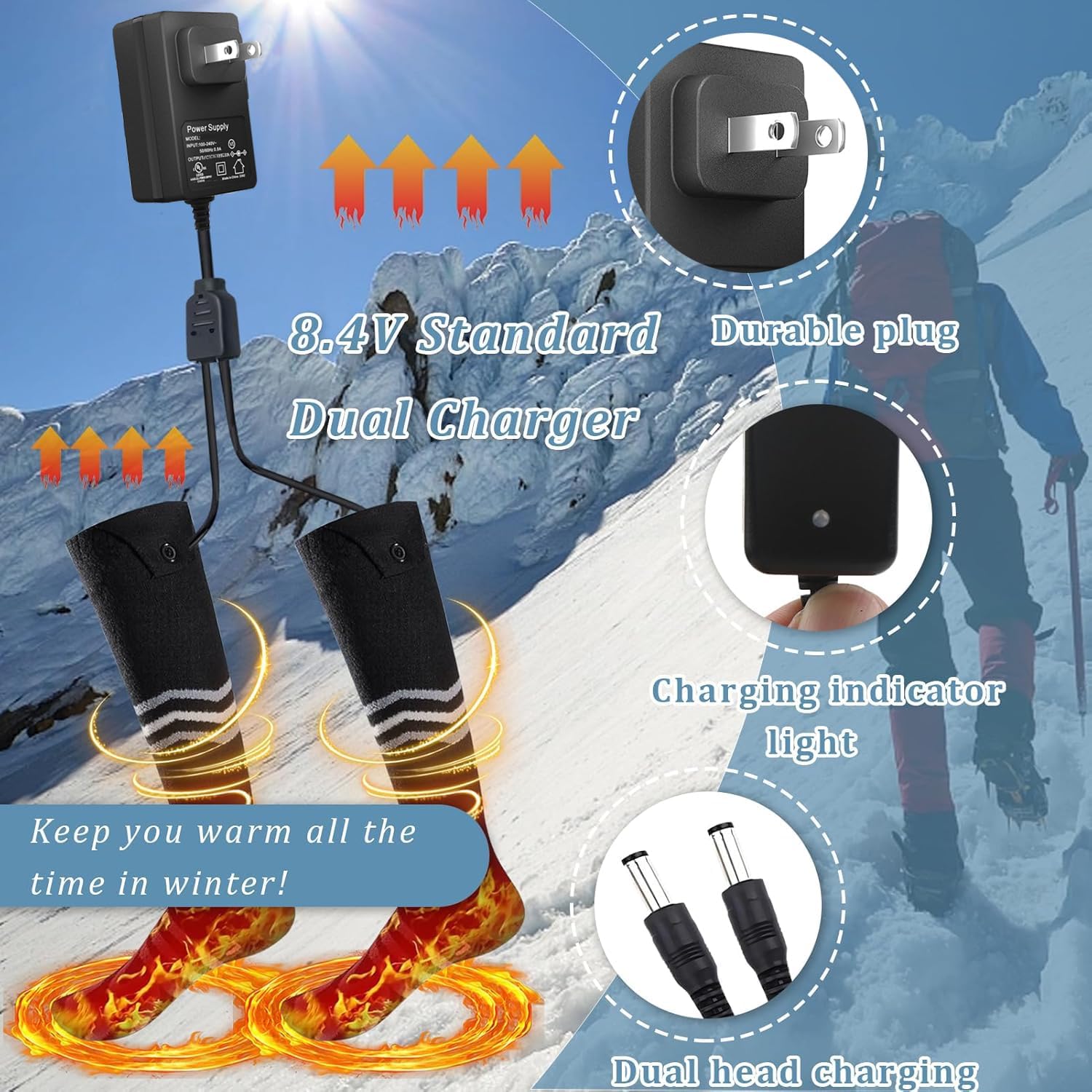 7.4V Rechargeable Battery Charger for Heated Glove 7.4V Li-Polymer Battery, Compatible with Savior Snow Deer Sun Will Ororo Heated Gloves, Heated Socks,Heated Vest Battery Charger - Image 4