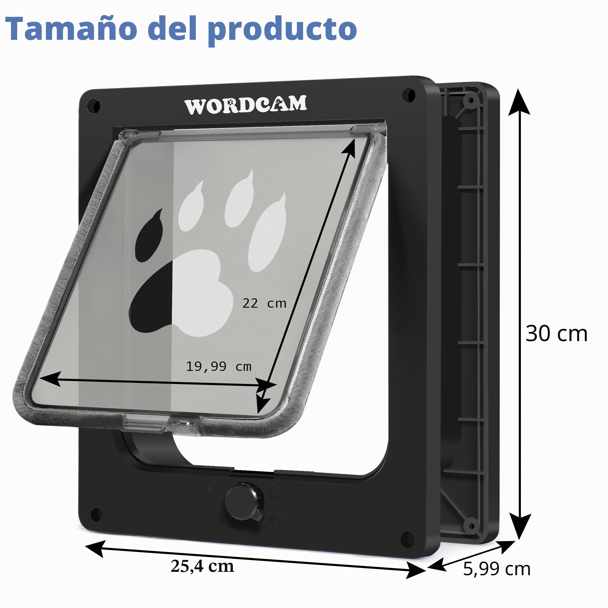 Puerta XL para gatos Wordcam, puerta fuerte para puertas interiores y exteriores, bloqueo de 4 vías, puerta para mascotas hasta 25 libras, gatos, gatitos, perros, fácil instalación, resistente a la