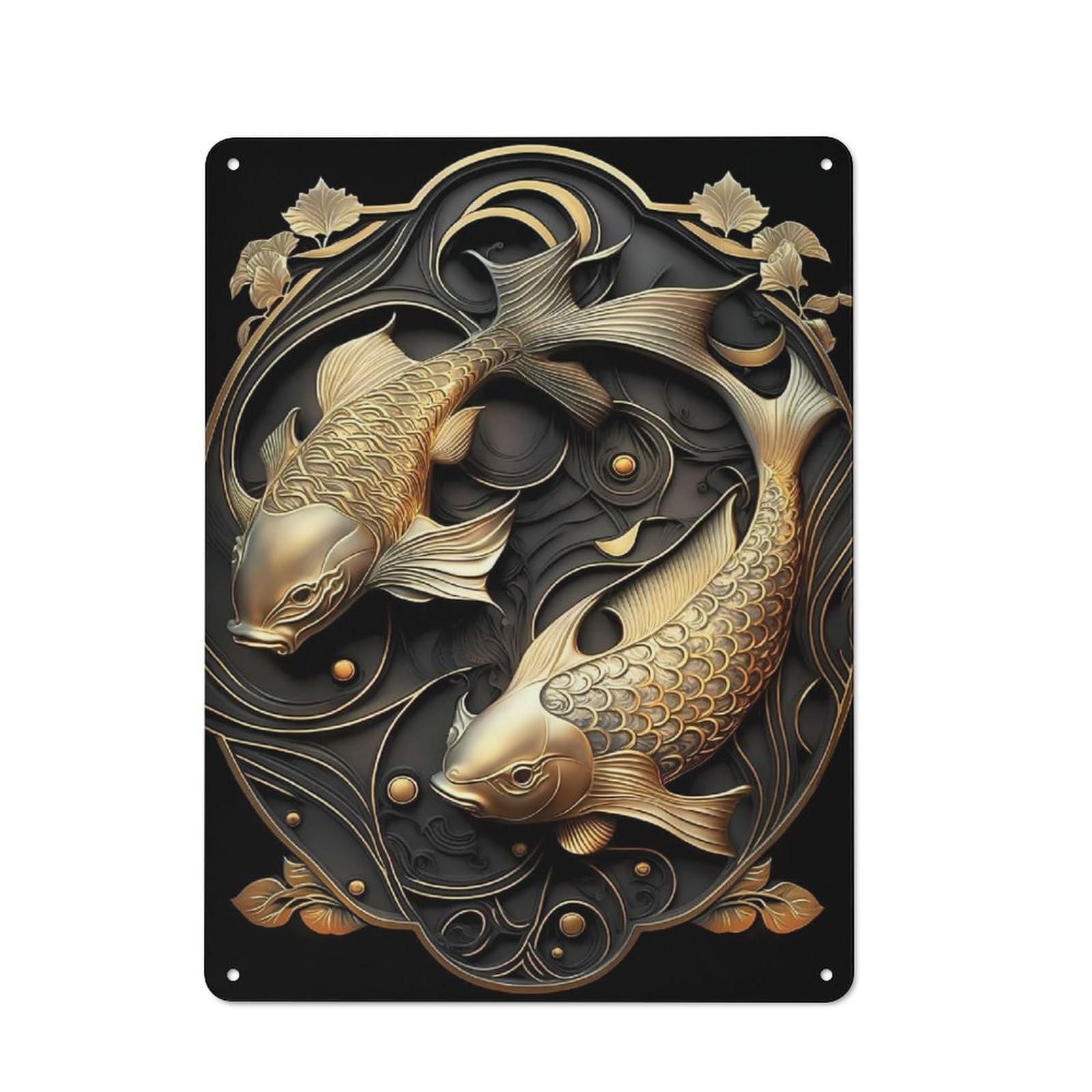 Junmoney Style-16 Garage Style Majestic Koi Fish Art Deco Retro Metal Sign 40X30cm, Workshop Wall Decor For Tool Room, Garage, Studio Or Home Bar
