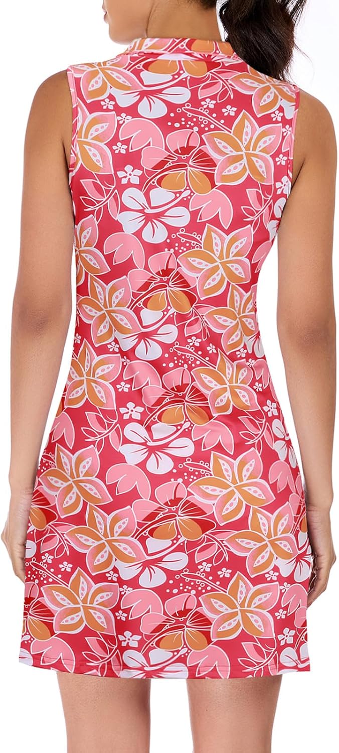 Cucuchy Style Tennis Golf Dresses for Women Sleeveless Athletic Dress Zip Up Ruffle Golf Outfits