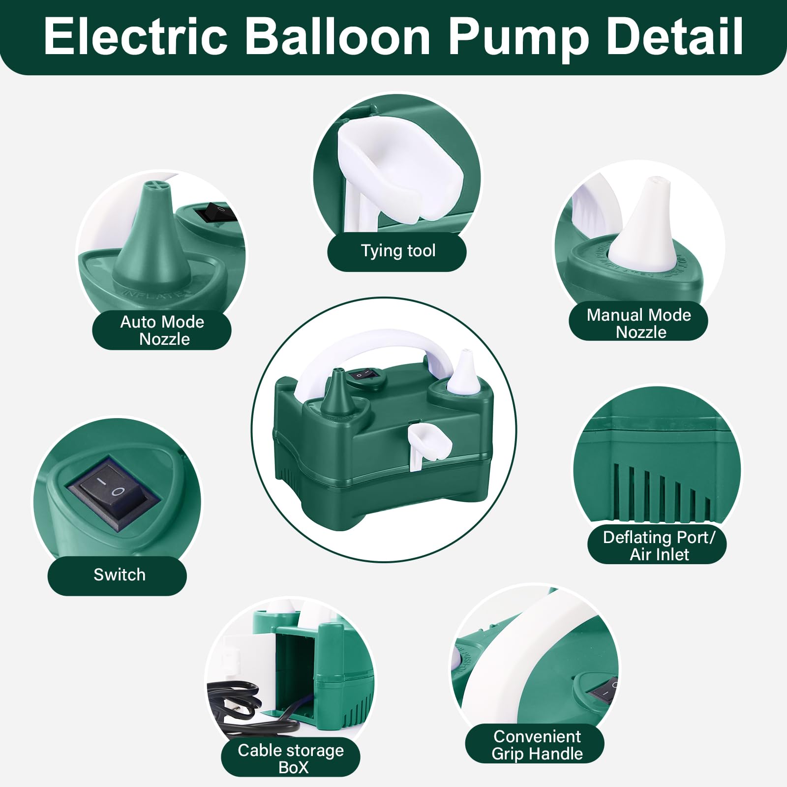 Bomba de Bola Eléctrica, Globo Inflador de Globo Portátil con Doble Boquilla para Fiesta de Boda, Celebración de Cumpleaños, Decoración