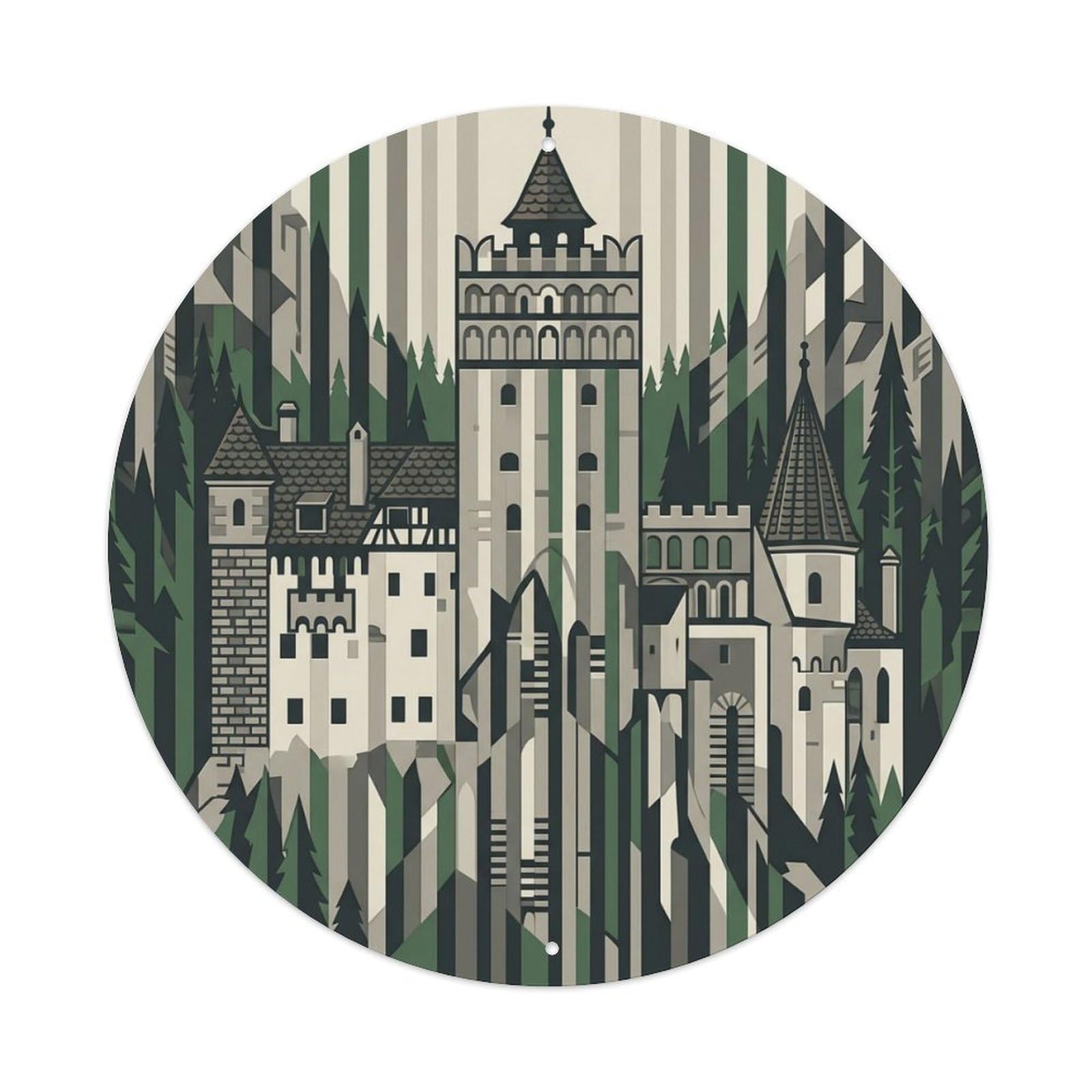 Transylvania Macro Castle Travel Metal Tin Sign Plaque Wall Decor for Cafe, Club Bar, Office, Home Garden Round Metal Poster 8x8Inch
