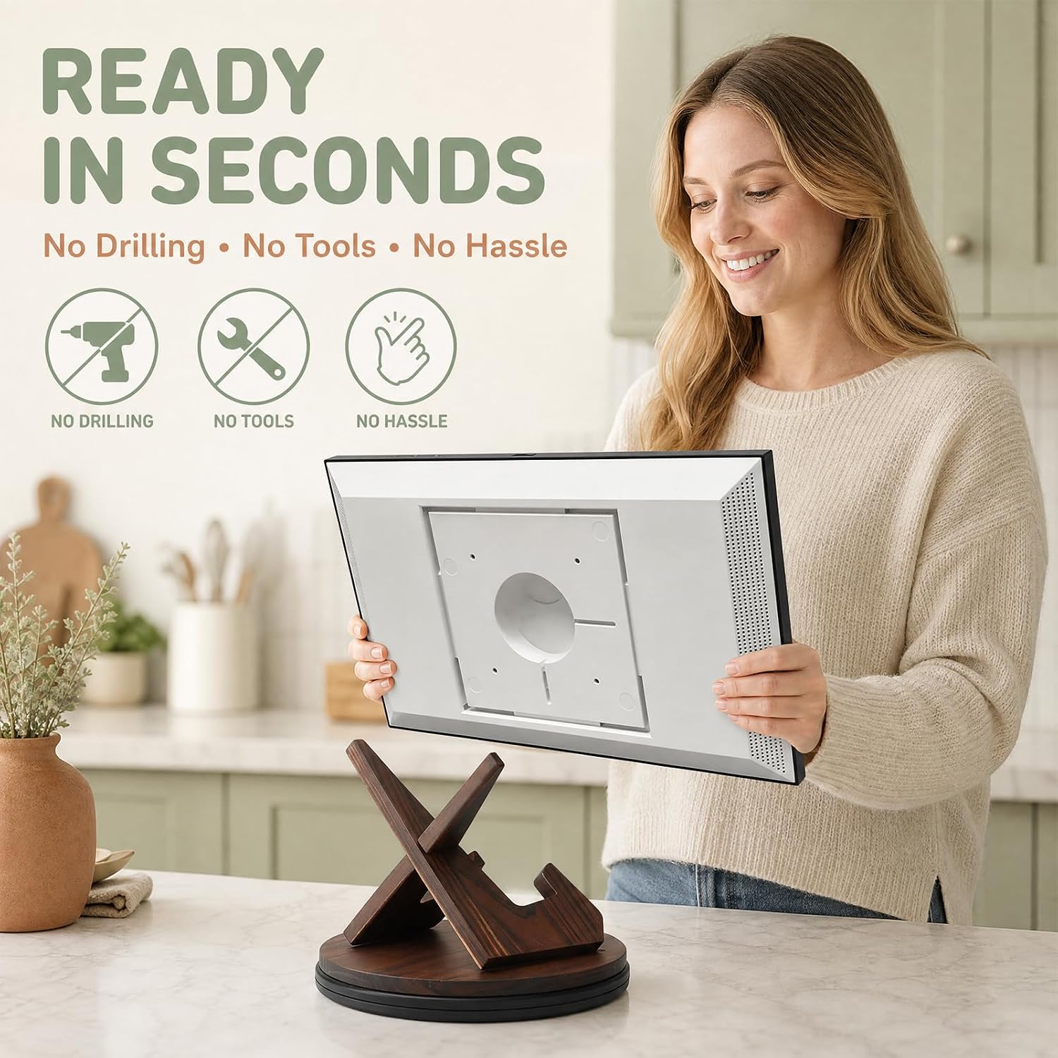 360° Rotating Wood Stand Compatible with Echo Show 15 & Echo Show 21