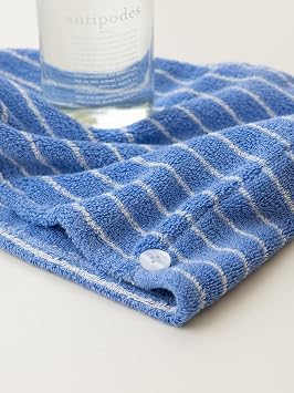 WENSHUO Azure Striped Hair Towel Button Fasten,100% Combed Cotton,Absorbent