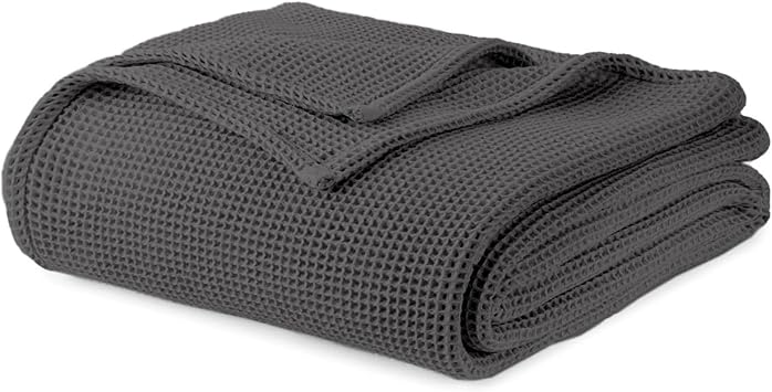100% Organic Cotton Blanket - Soft Breathable Cotton Waffle Blanket Twin Size for All Seasons - Luxury 320GSM Cozy Warm Lightweight 100% Cotton Fairtrade Certified 60x90, Gray