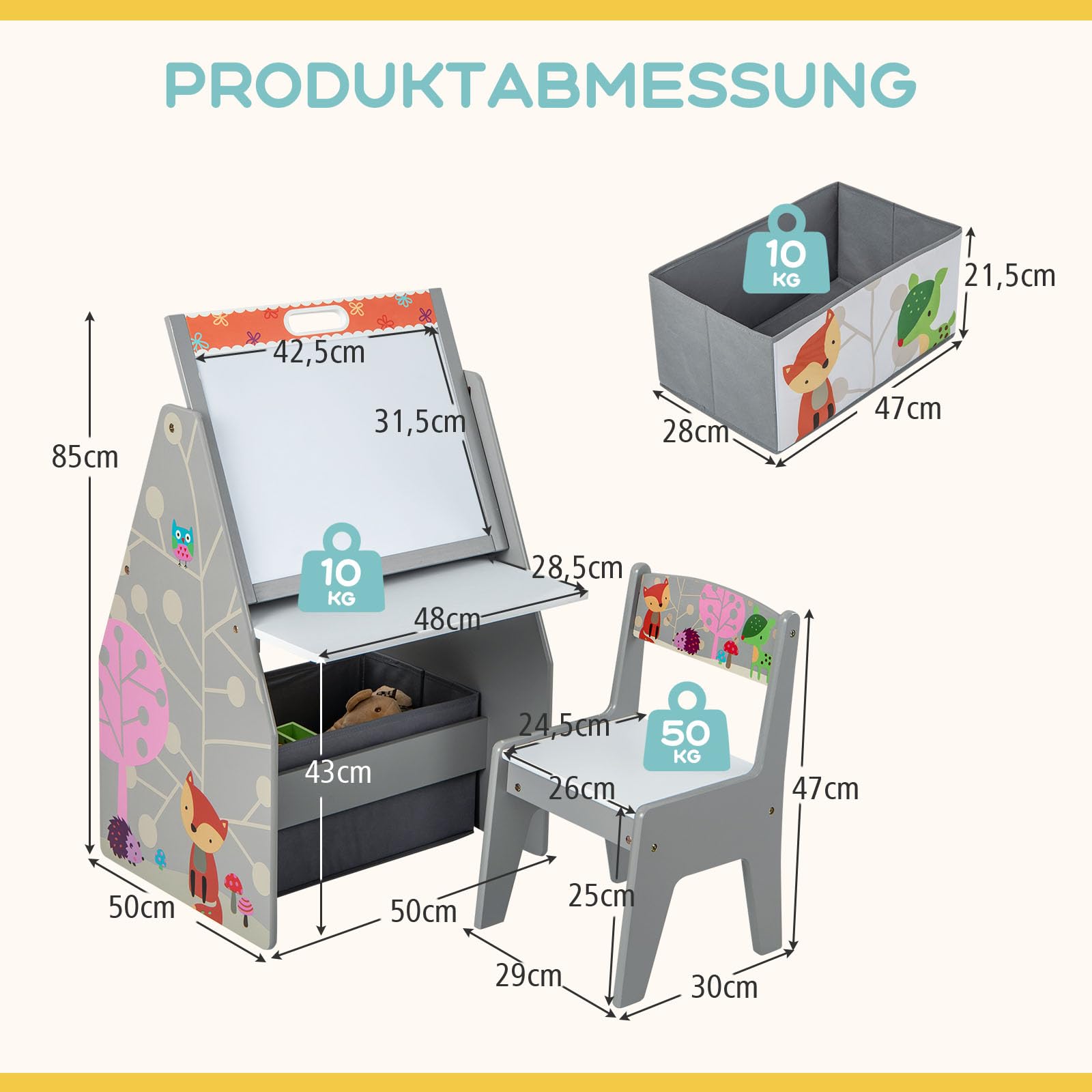 GOPLUS Kinderstaffelei Spieltisch mit Stuhl, Kindertisch und Stuhl-Set mit drehbarer doppelseitiger magnetischer Tafel & Whiteboard, Bücherregal & Aufbewahrungsfach, Maltisch für Kinderzimmer(Grau)