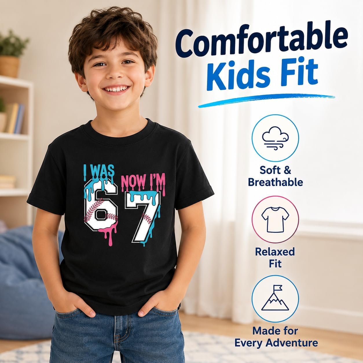 I was 6 Now Im 7 Shirt for Boys Girls Short Sleeve 7th Birthday Shirt Six Seven Shirt for Kids Seventh Party Top