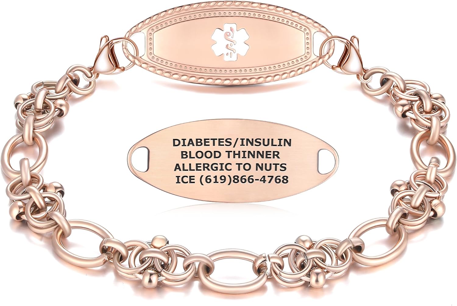 Divoti Medical Premier Alert ID Bracelets for Women | Custom Engraved Medical ID Bracelet | Hypoallergenic 304L Material, Stainless Steel | Hand-Woven Metal Chain with Lobster Claw Clasps Jewelry
