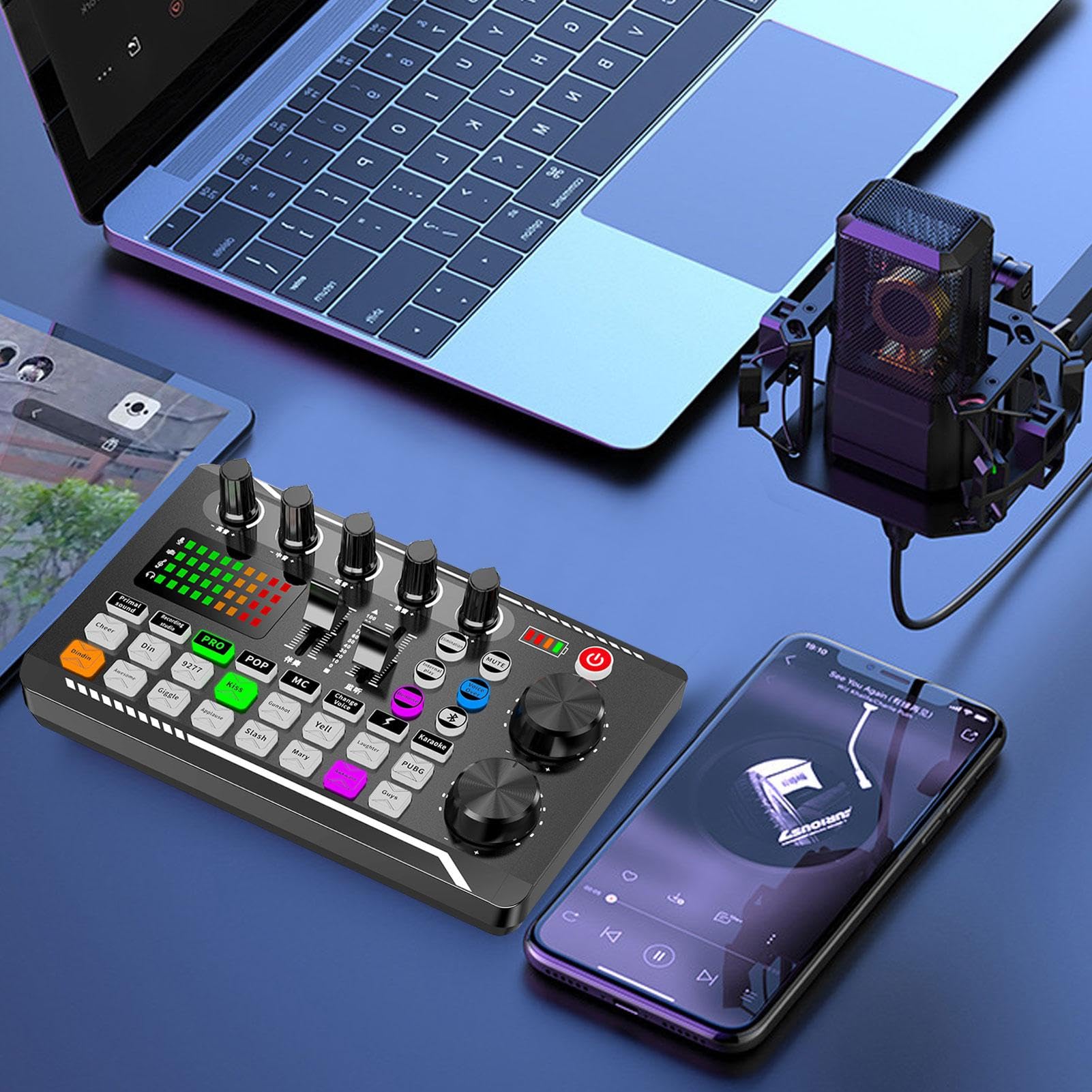 Kit scheda audio - scheda audio F998, pacchetto di attrezzature podcast | professionali | Kit scheda audio con microfono per podcast, pacchetto di apparecchiature di trasmissione in versione i