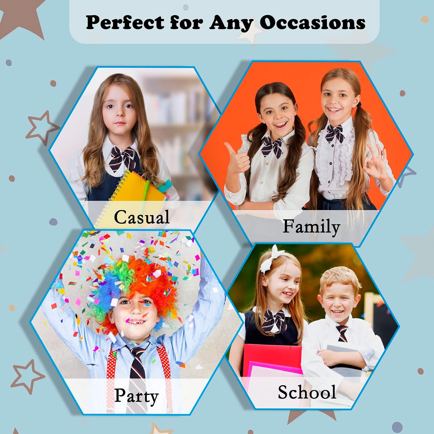 Mantieqingway School Ties for Boys/Girls, Pre-tied Adjustable Bow Ties Uniforms Tie Set for Graduation Party Casual(Age 5-12)