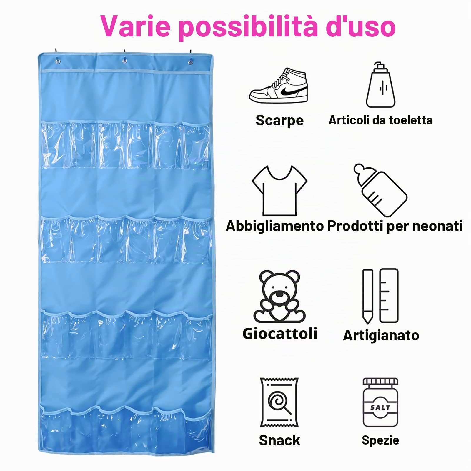 Borsa per Portaoggetti da Giocattoli Parete per Bambini(24 tasche), adatta per bambole piccole, automobili, Compatibile con la bambola LOL OMG con sorpresa (senza giocattoli) (Blu)
