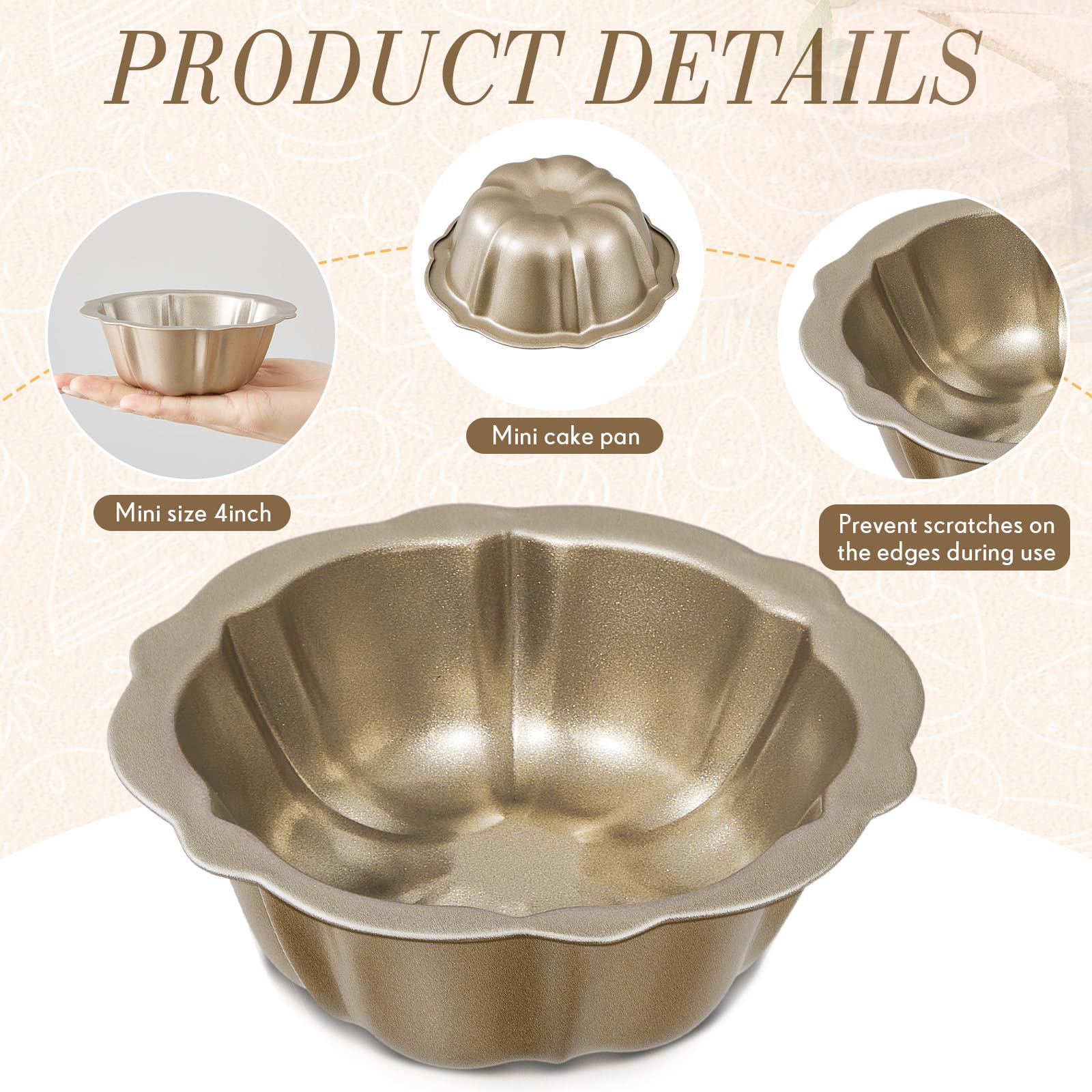 Ctosree 16 moldes para tartas de 4 pulgadas estriados antiadherentes de acero al carbono, tubo de metal, molde para hornear con forma de flor para cupcakes (dorado)