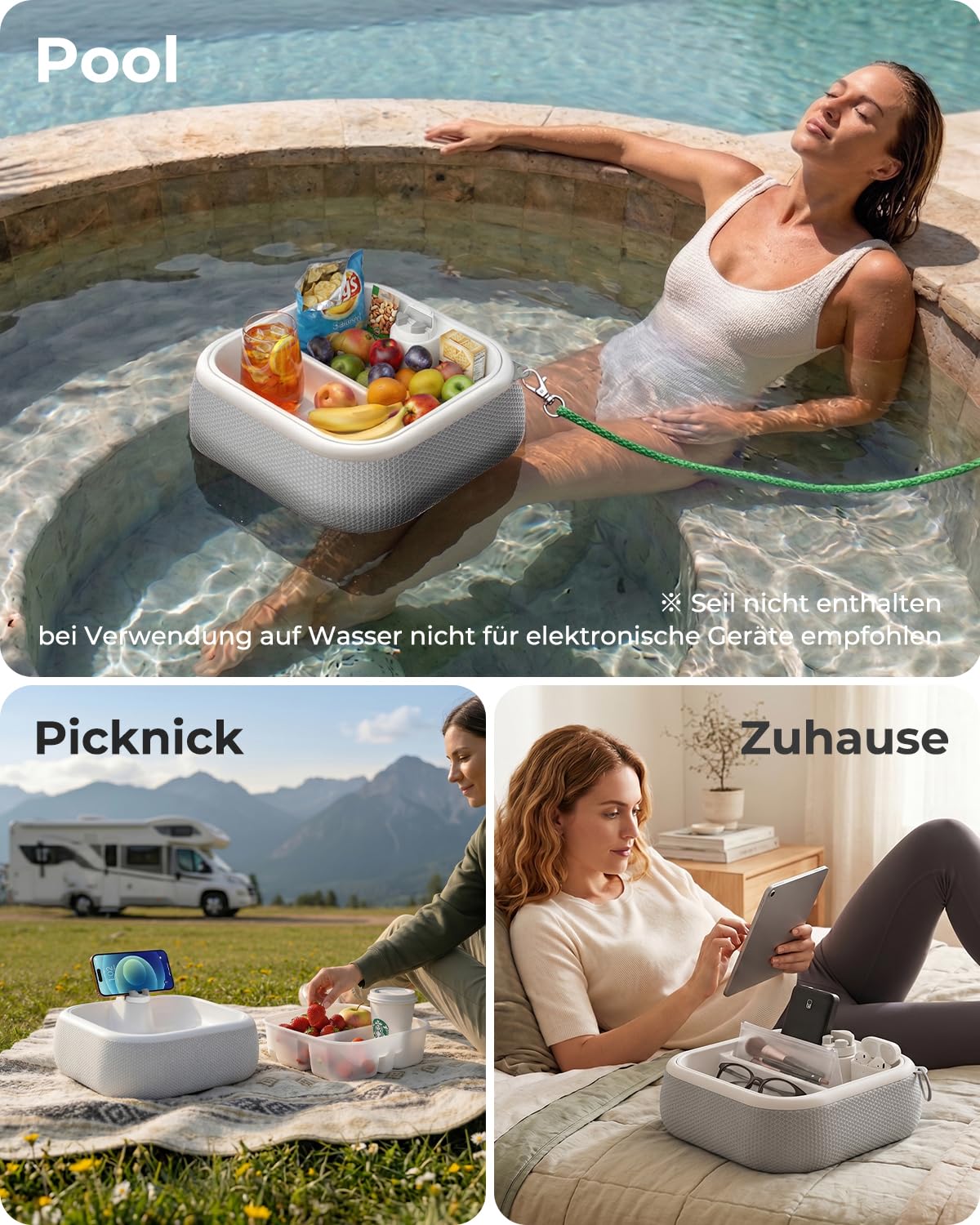 SupeDesk Organizer-Tablett mit verstellbarer Halterung für Smartphone & Kindle, wasserfester Aufbewahrungskorb mit herausnehmbaren Trennwänden,vielseitiger Organizer für Nachttisch,Sofa, Bett und Pool