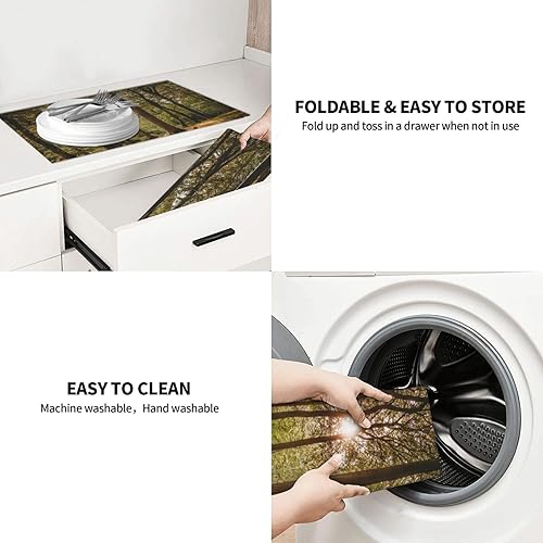 Miniatura 7 de Tapete de secado de platos de microfibra de 18 x 24 pulgadas, tapete escurridor de platos con estampado de sol a través del bosque