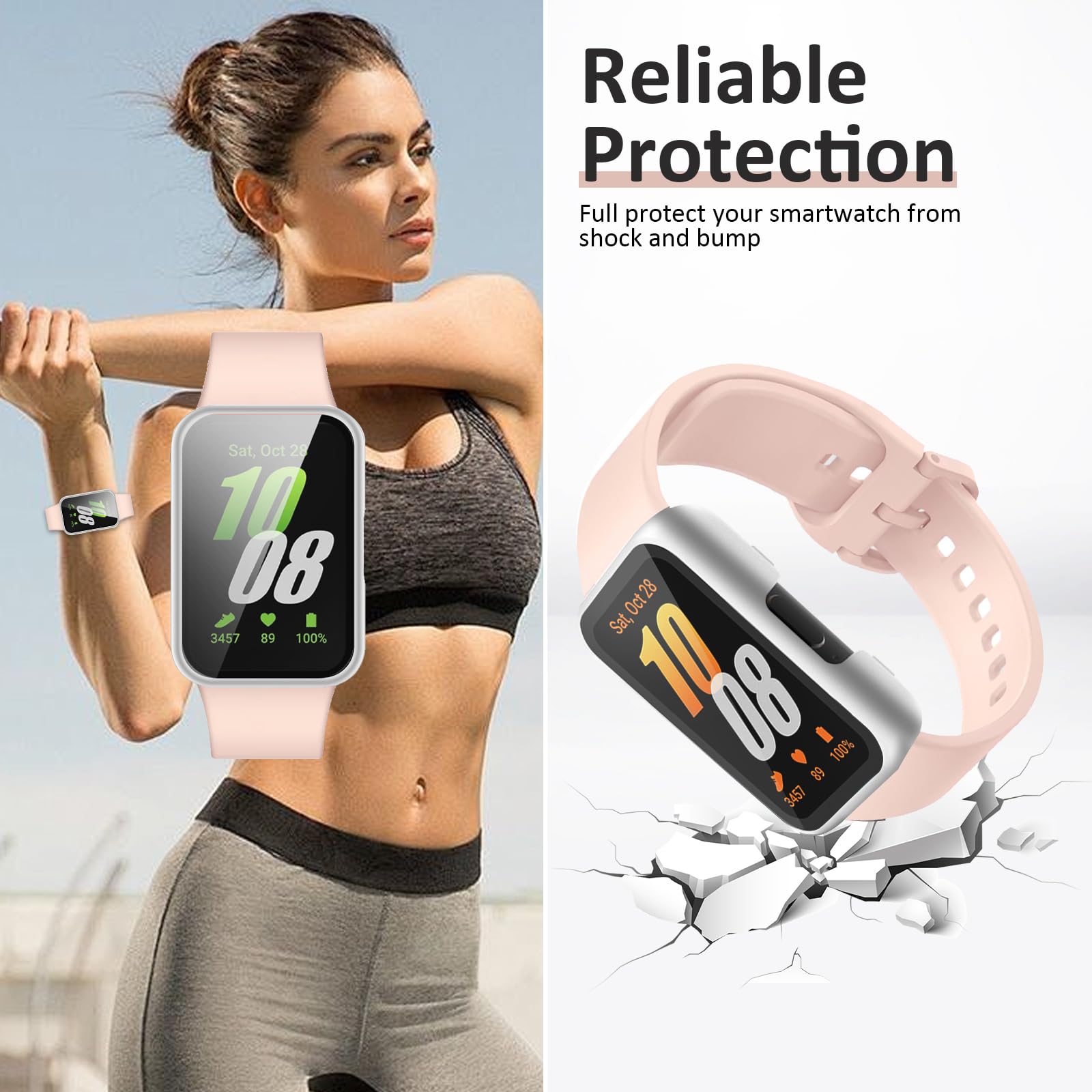 Vancle Etui do Samsung Galaxy Fit 3, 3 sztuki, pełne pokrycie, folia ochronna, twarda ochrona wyświetlacza, folia do Samsung Galaxy Fit 3 (srebrna/różowa/czarna)