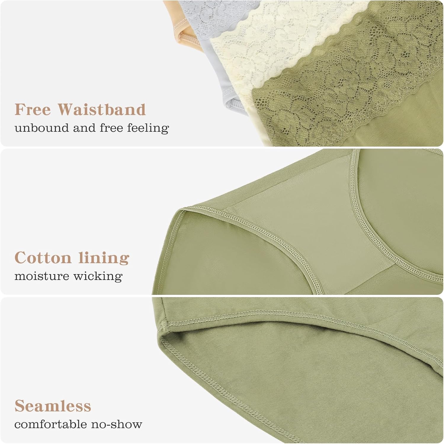 Cotton Underwear for Women Lace Panties Soft Stretch Breathable Briefs Pack - Image 4