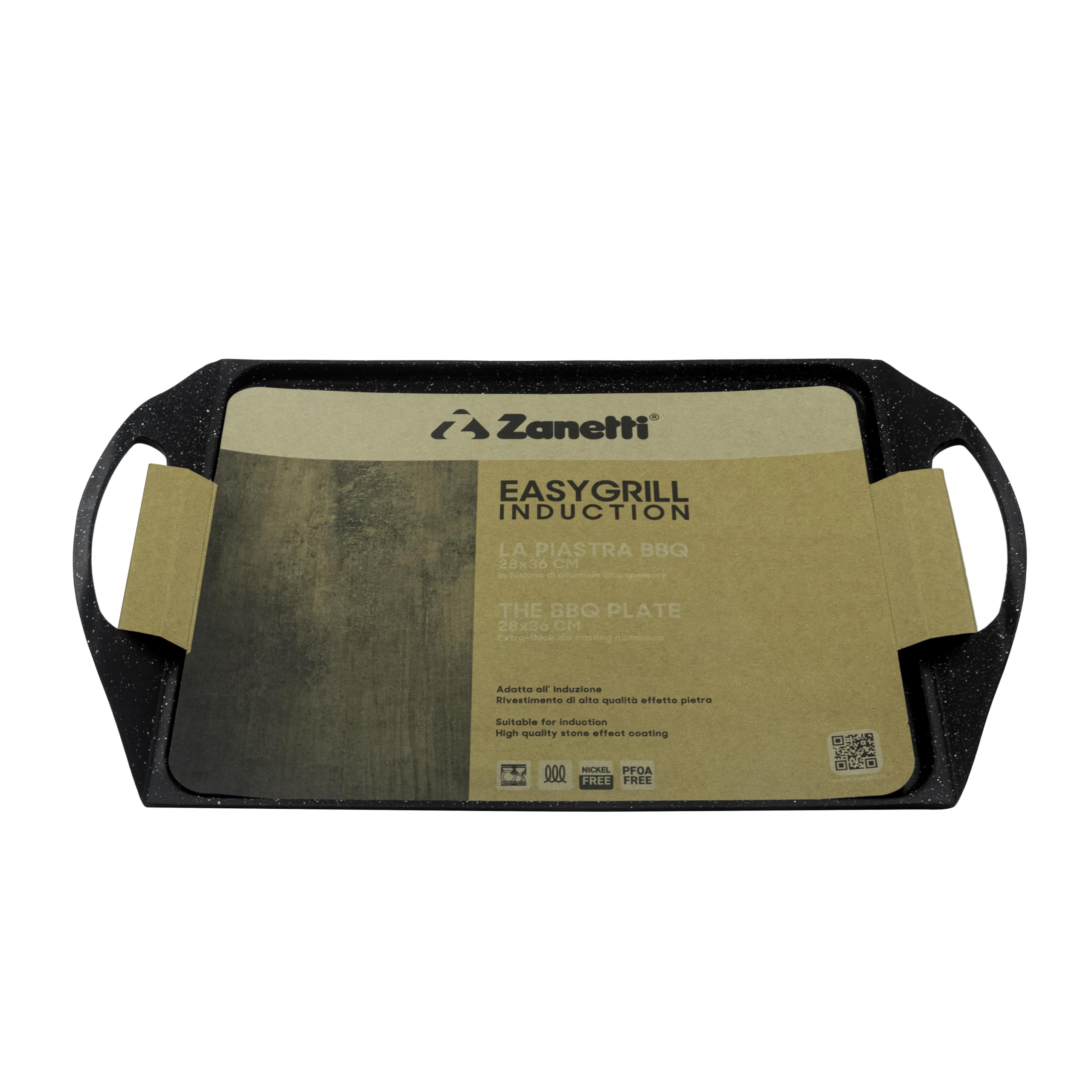 zanetti - Plaque BBQ 28 x 36 cm, poêle Grill, plaque à barbecue effet pierre, double prise, aluminium moulé sous pression, convient à induction