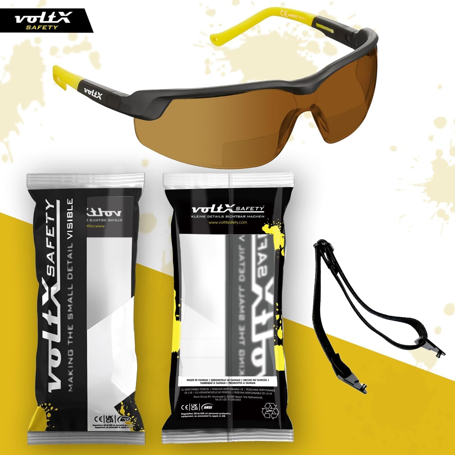 voltX GT ADJUSTABLE Bifocal Reading Safety Glasses (Brown Lens +1.0), ANSI Z87.1+ & CE EN166FT, Anti fog coated, UV400 Lens, Scratch resistant, Tilt & length adjustable earstems, clip on safety cord. +1.0 Dioptre Gt Brown image 5 of 9 B01EJY1FGK