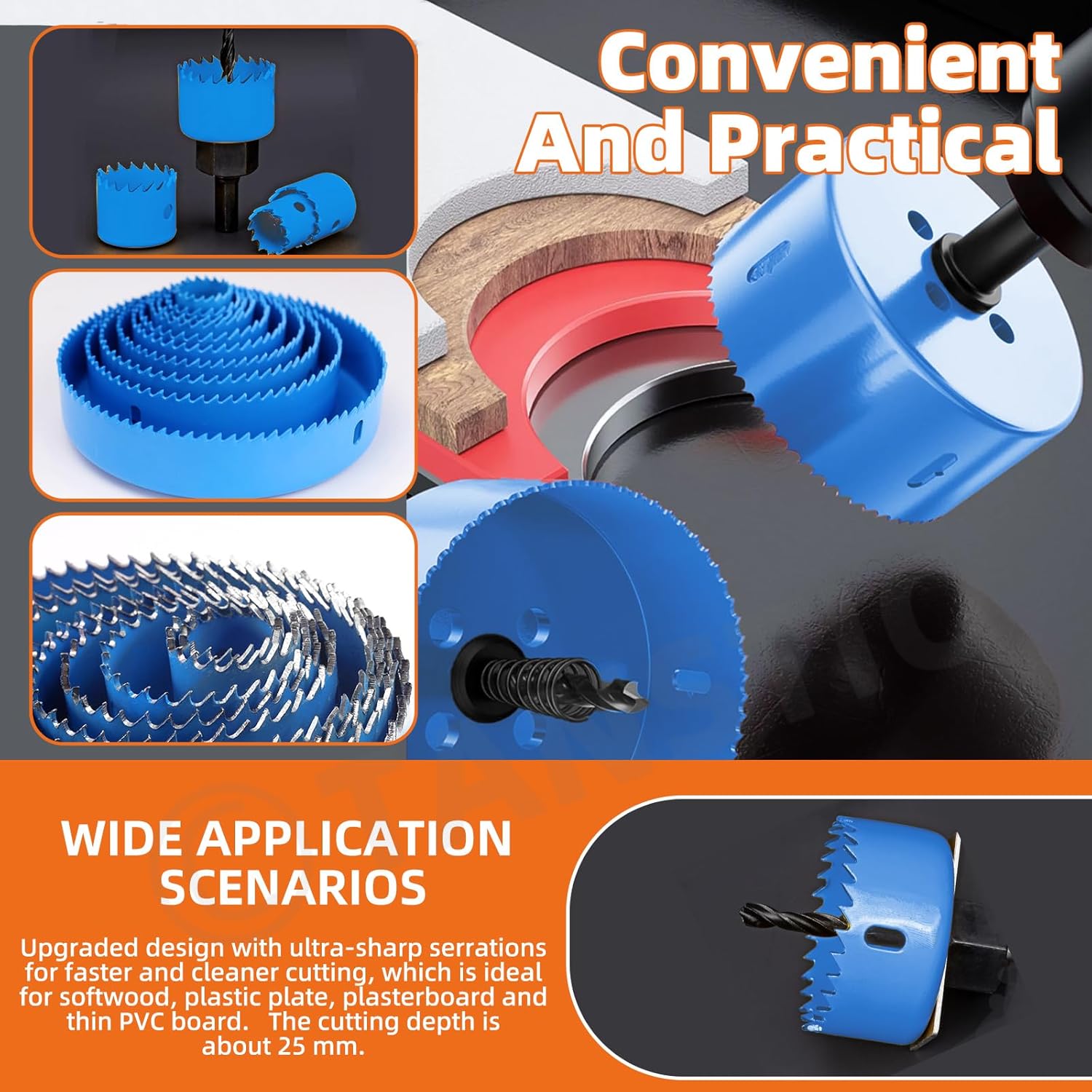 Tanstic 13Pcs Hole Saw Set, Hole Saw Kit with 3/4" to 5" Saw Blades, Drill Bits, Mandrels, Hex Key, Installation Plate and Storage Case for Soft Wood, Plywood, PVC