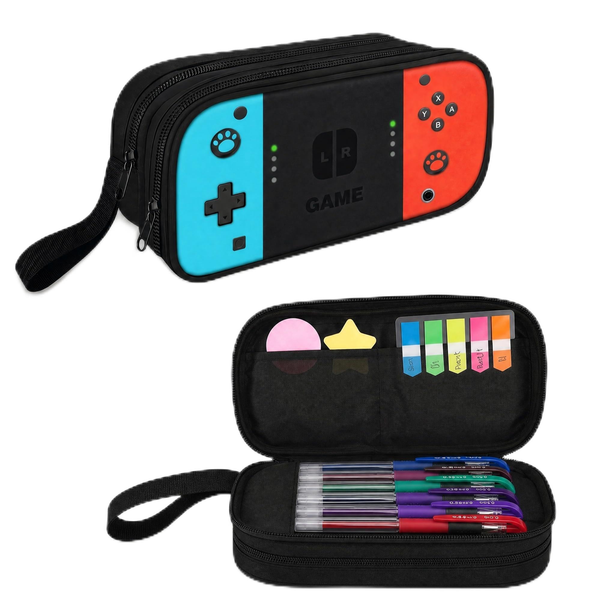 DINSAGE Pencil Case for Boys,Double-Decker Pencil Cases with Zipper for Kids,Black Gaming Pencilcase Big Capacity,Large Gamer Pencils Box for Secondary School Teenage Boy