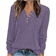 Womens Fall Long Sleeve Tops Trendy Knit Button Down Dressy Shirts V Neck Blouse Tunic Casual Travel Fitted Clothes