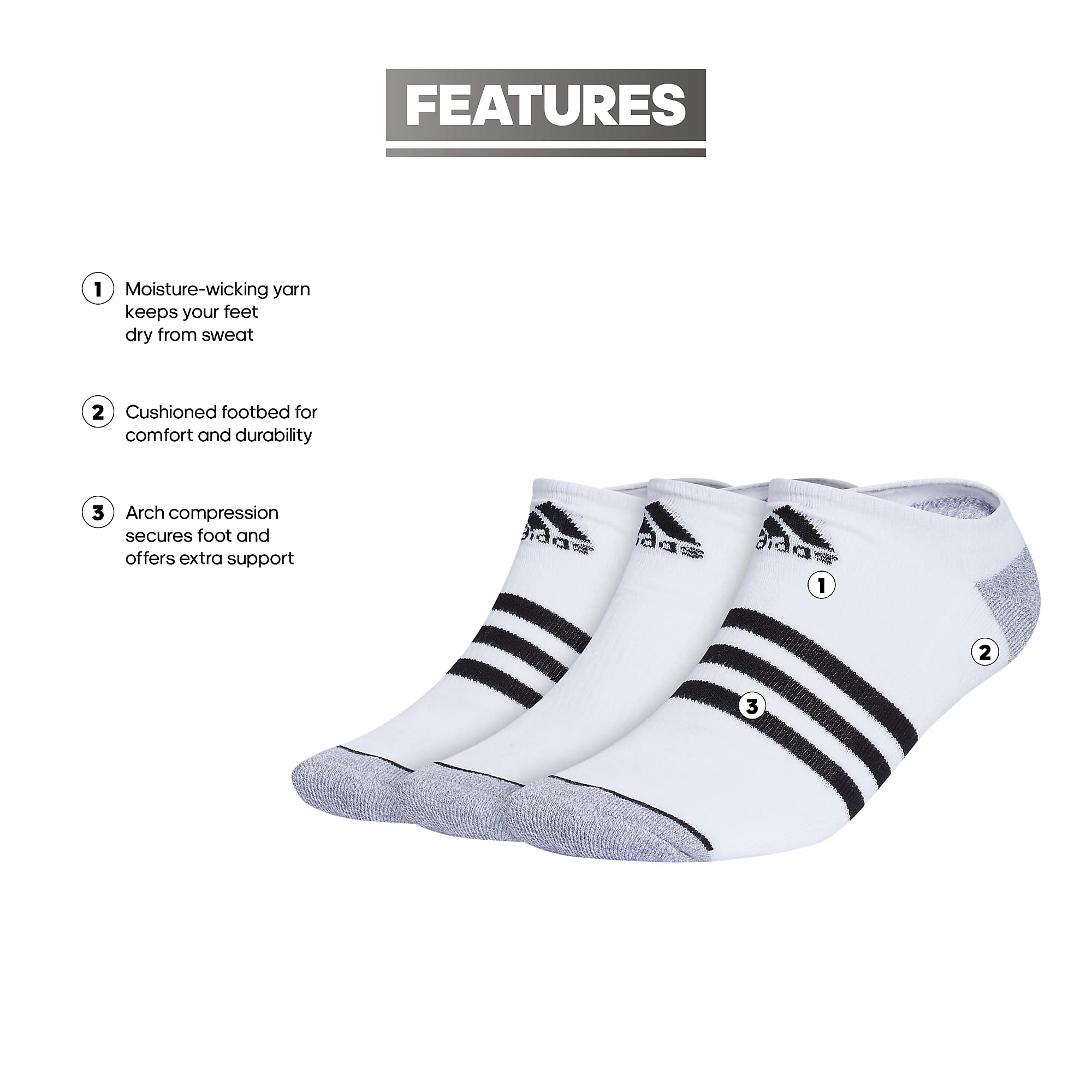 adidas Calcetines Invisibles de 3 Rayas (3 Pares) Calcetines invisibles Hombre (Pack de 3)
