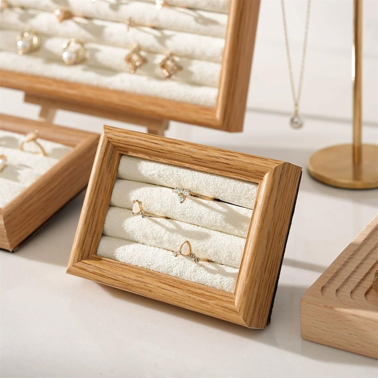 YCTTKDD Soporte para presentación de joyería, Soporte de Madera para joyería, 7 Uds., para Anillo, Pendiente, Collar, Pulsera