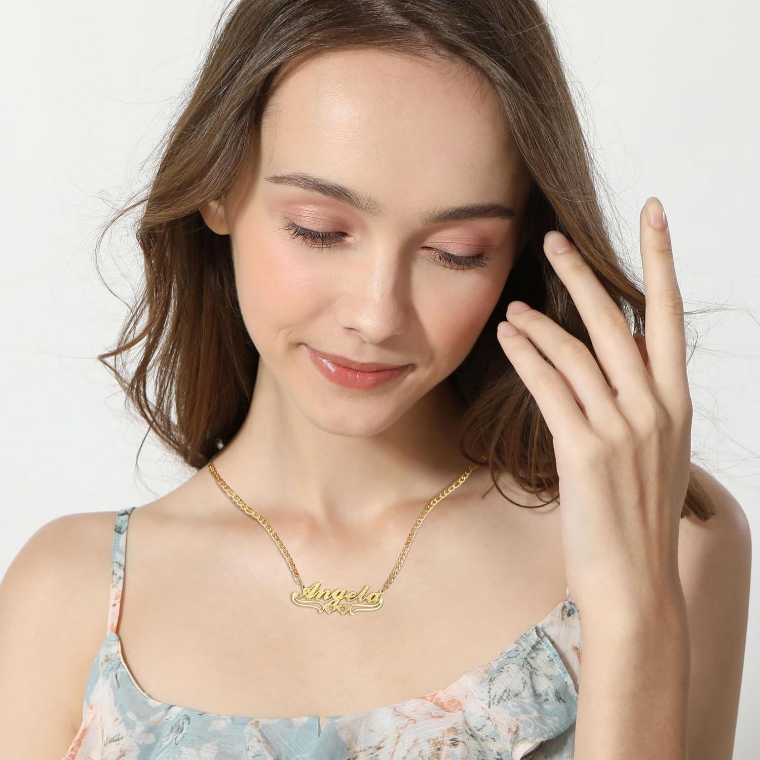Double Plated Custom Name Necklace Personalized 18K Gold Plated Double Layered Nameplate Pendant Custom Jewelry Gift for Women/Mother/Girlfriend/Wife