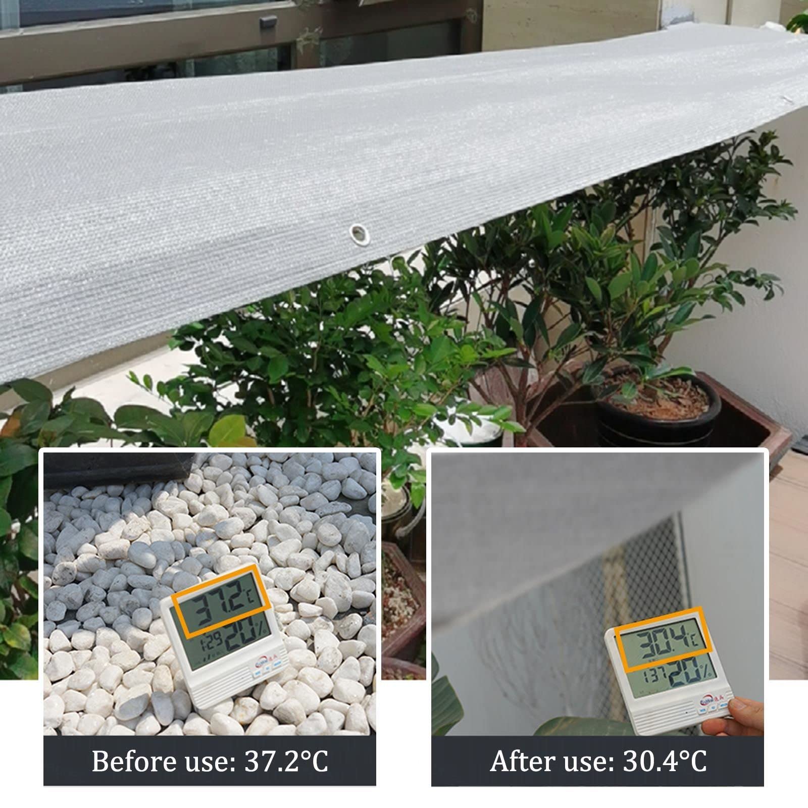 Rete ombreggiante grigia 8x11 m, tessuto con protezione solare UV al 90% per giardino, pergola, serra, telo a rete traspirante.
