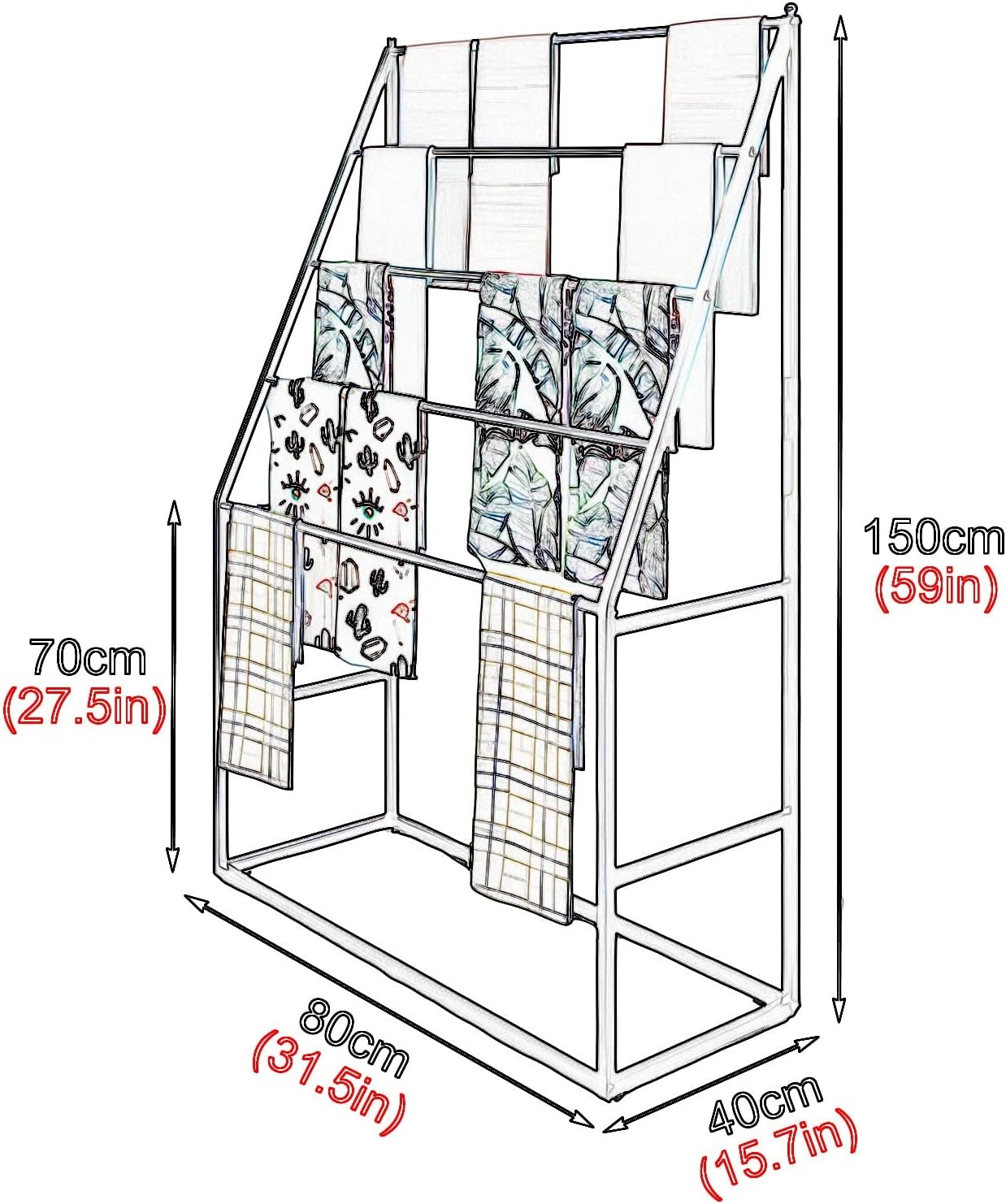 Vertical Modern Scarf Holder Organizer for Towels Jeans Cloth Blanket, Heavy Duty 150cm Tall Multi-Purpose Display Stand Rack with Non-Slip Foot Pads,Black Length120cm