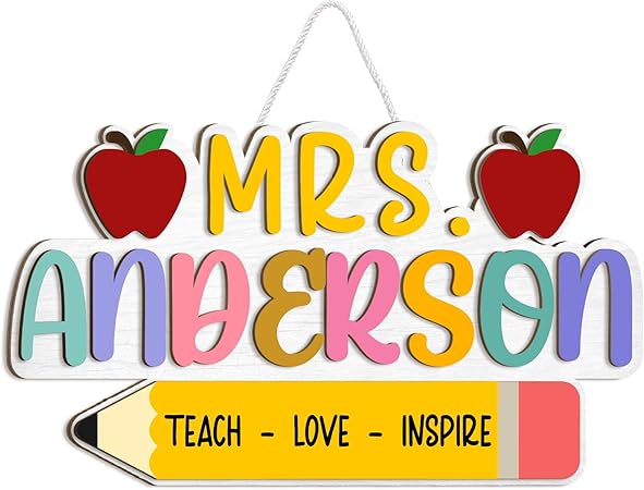 Amazon.com: MeMate Teacher Name Sign, Teacher Door Signs, Personalized ...