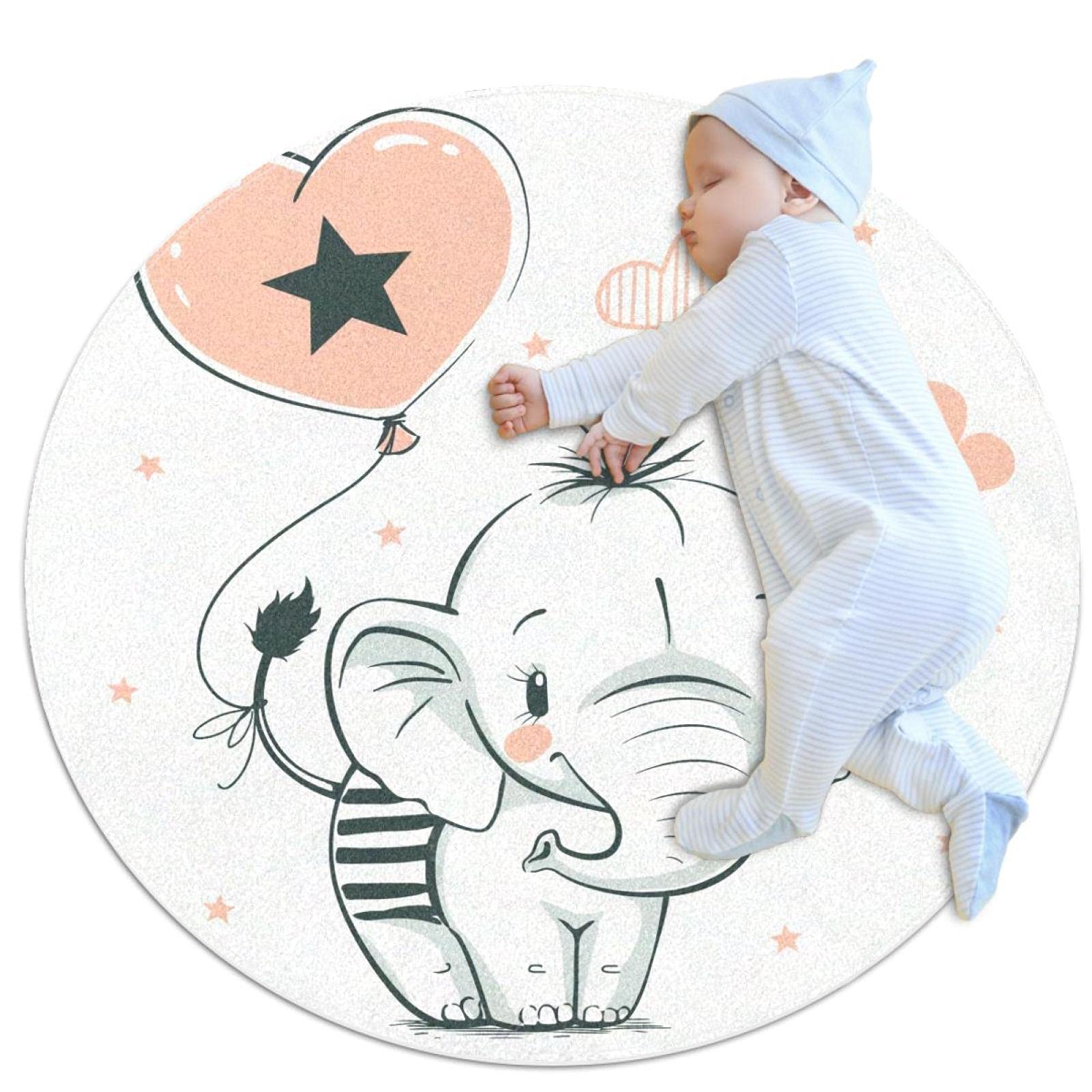 Tapis rond éléphant 100cm pour déco de chambre enfant et bébé