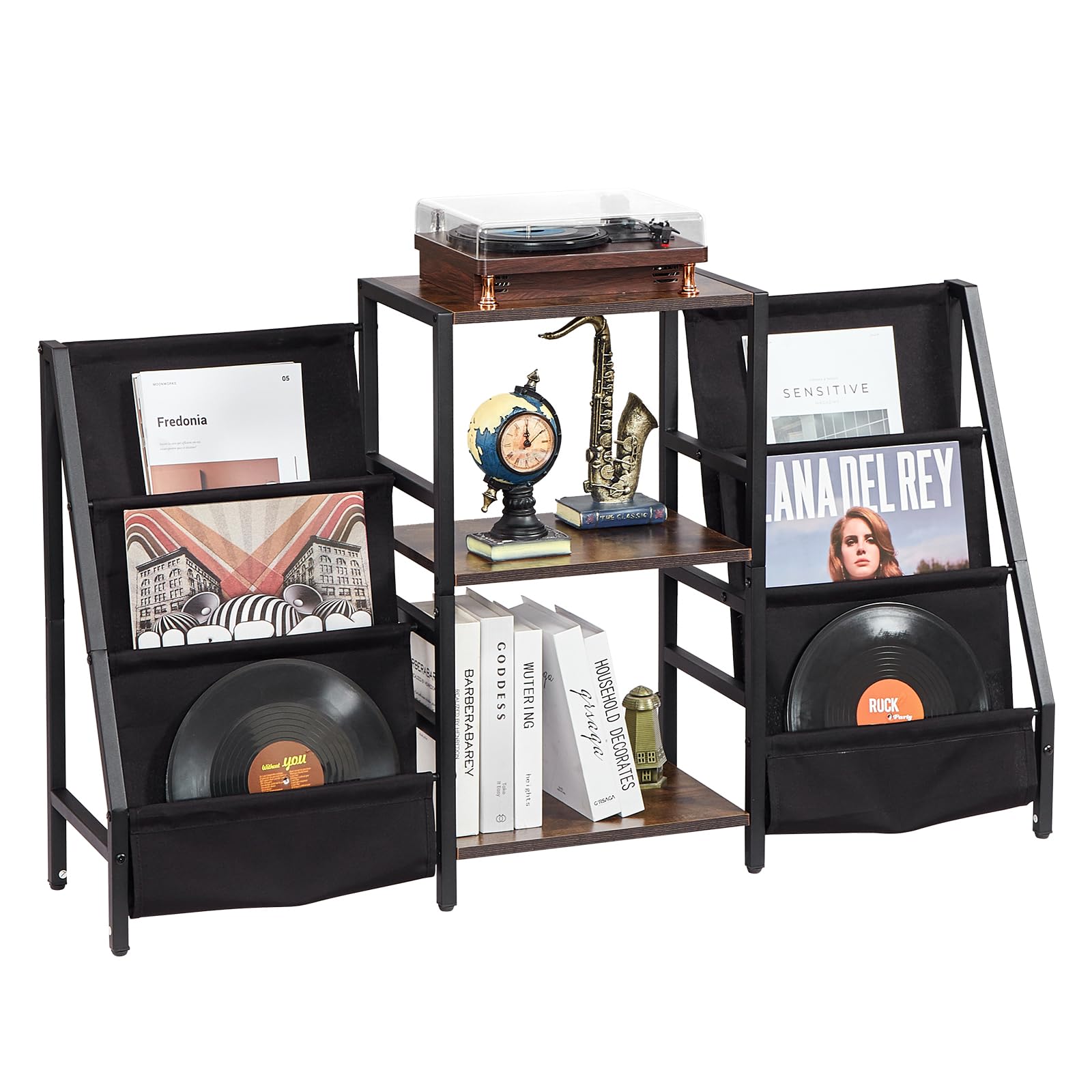 VEVOR Supporto per Giradischi Metallo a 3 Livelli, Contiene fino a 280 Album, Supporto per Giradischi con Ripiano Espositivo, Portadischi per Soggiorno, Nero