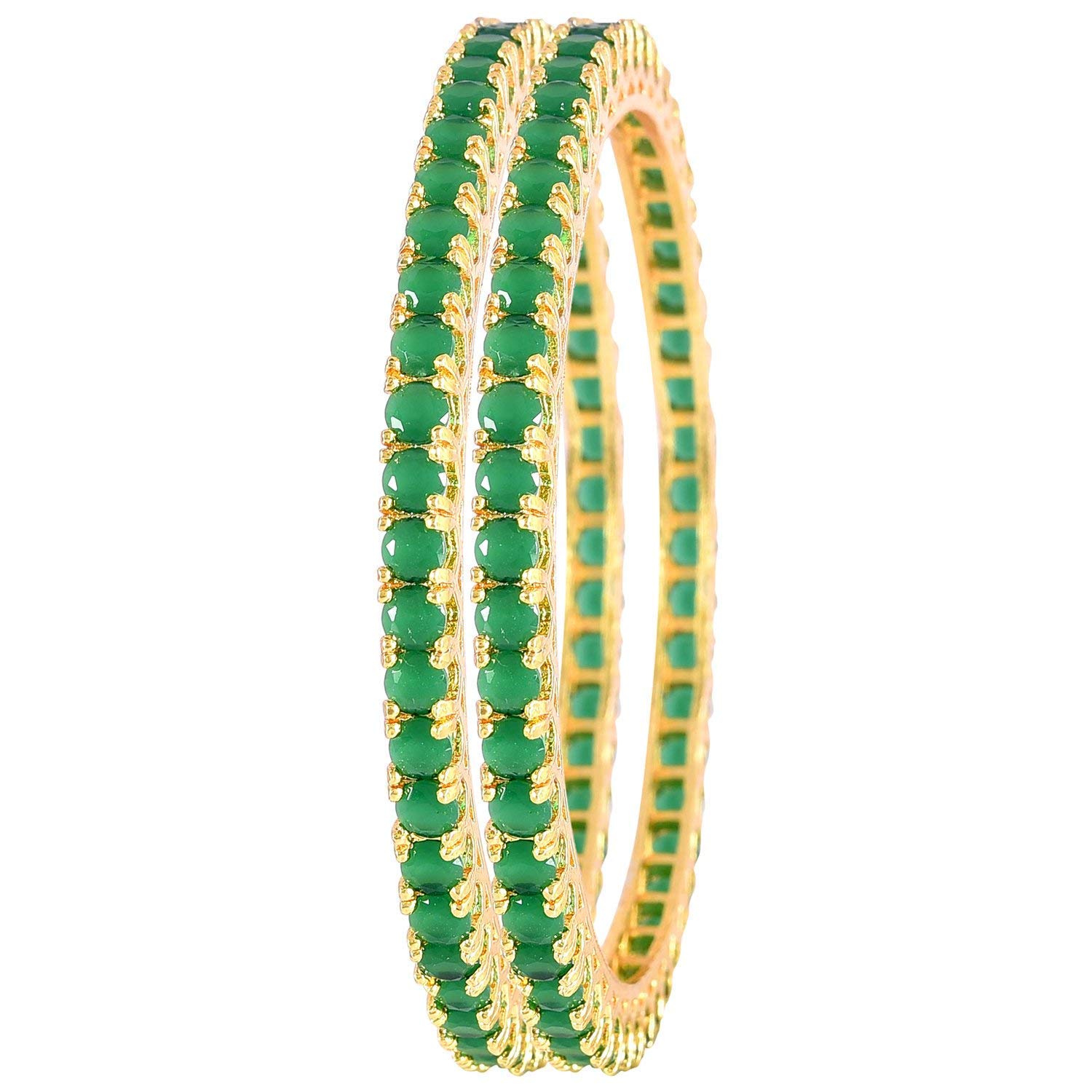 Kyoot Jewels Elegant Emerald Stone Studded American Diamond Bangles 18k Gold Plated 2 PCs Handcrafted Round Solitaire AD Bangles Set for Women & Girls(2-8) (B09SFWRDZ1) Amazon Price History, Amazon Price Tracker