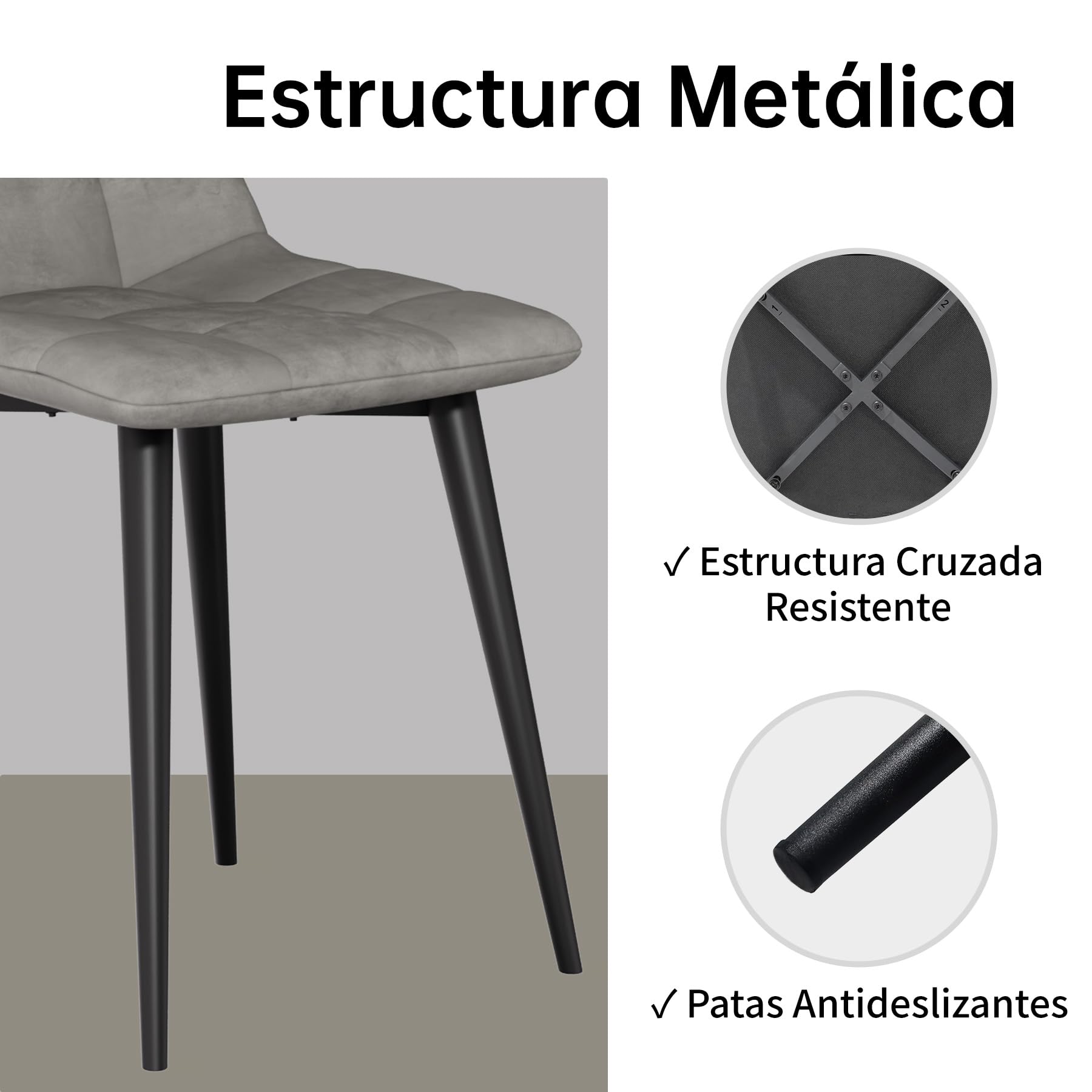 Juego de 4 Sillas Comedor Terciopelo, Estilo Nórdico Moderno, Tapizadas y Acogedoras, (Gris, 4 Pièces)