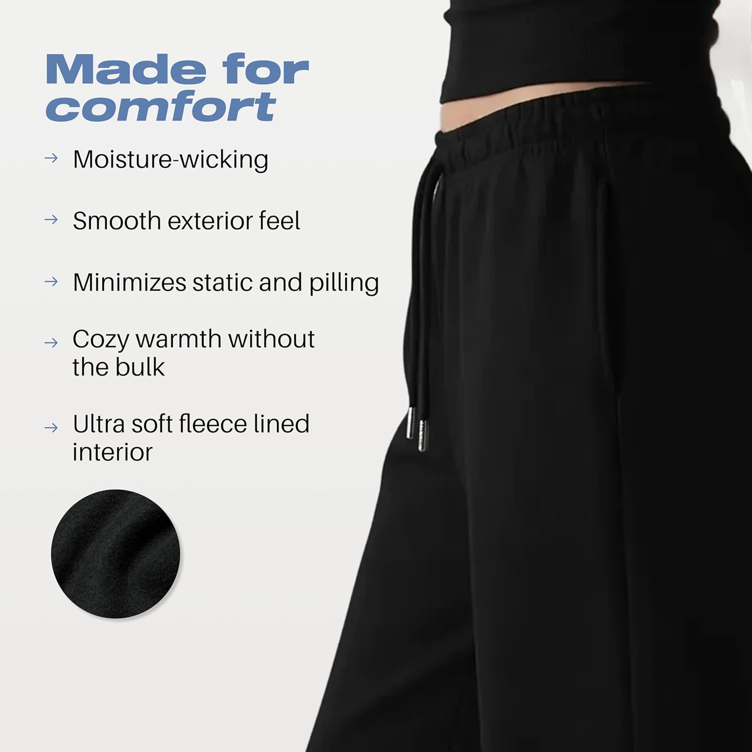 Common Stitch 3 Pack Wide Leg Fleece Lounge Sweatpants for Women — Deep Pockets, Relaxed Fit, Elastic Drawstring Waist