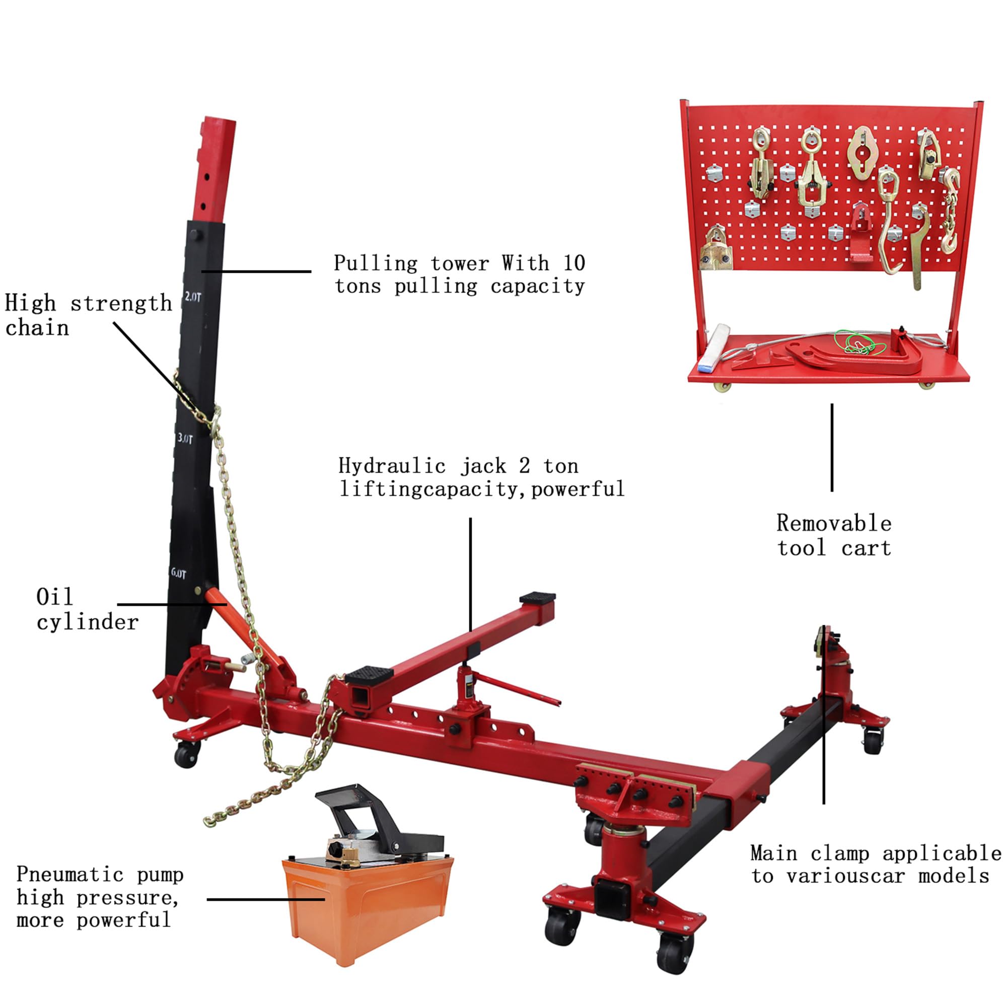 HQHAOTWU 10Ton/98KN Auto Body Frame Straightener Car Body Repair Equipment Auto Frame Pulling Corrector 6600lb/3000kg Max Loading Capacity