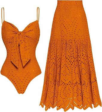 Hollow Adjustable Straps Bathing Suits Sling Cut Out Bow Tie One Piece Swimsuit and Skirt