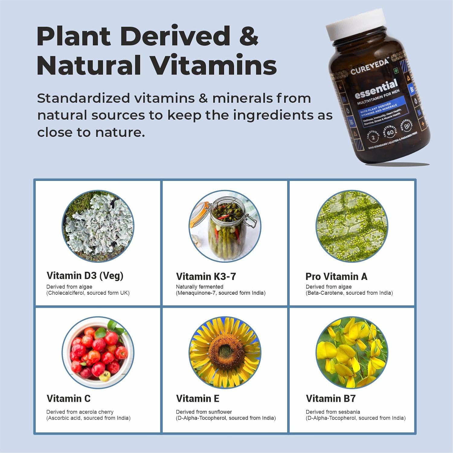 Cureveda Essential Multivitamin Capsules for Men, Vitamins and Minerals for Stamina and Stress Support, Strong Bones and Boost Immunity, Vegan, Everyday Wellness Supplements (60 Capsules) Cureveda Essential Multivitamin Capsules for Men, Vitamins and Minerals for Stamina and Stress Support, Strong Bones and Boost Immunity, Vegan, Everyday Wellness Supplements (60 Capsules)
