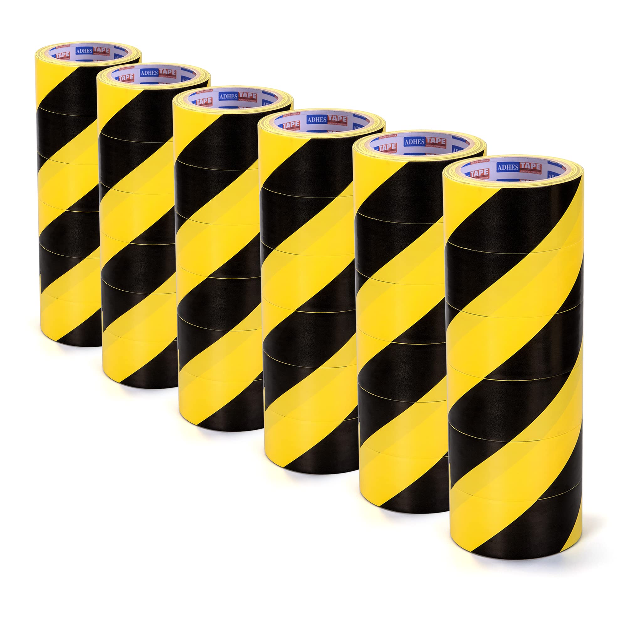 ADHES Black and Yellow Safety Tape, 36 Rolls x 2 Inch x 108 Feet Warning & Hazard Tape, Weather-Resistant Caution Tape Roll for Marking Walls, Floors,