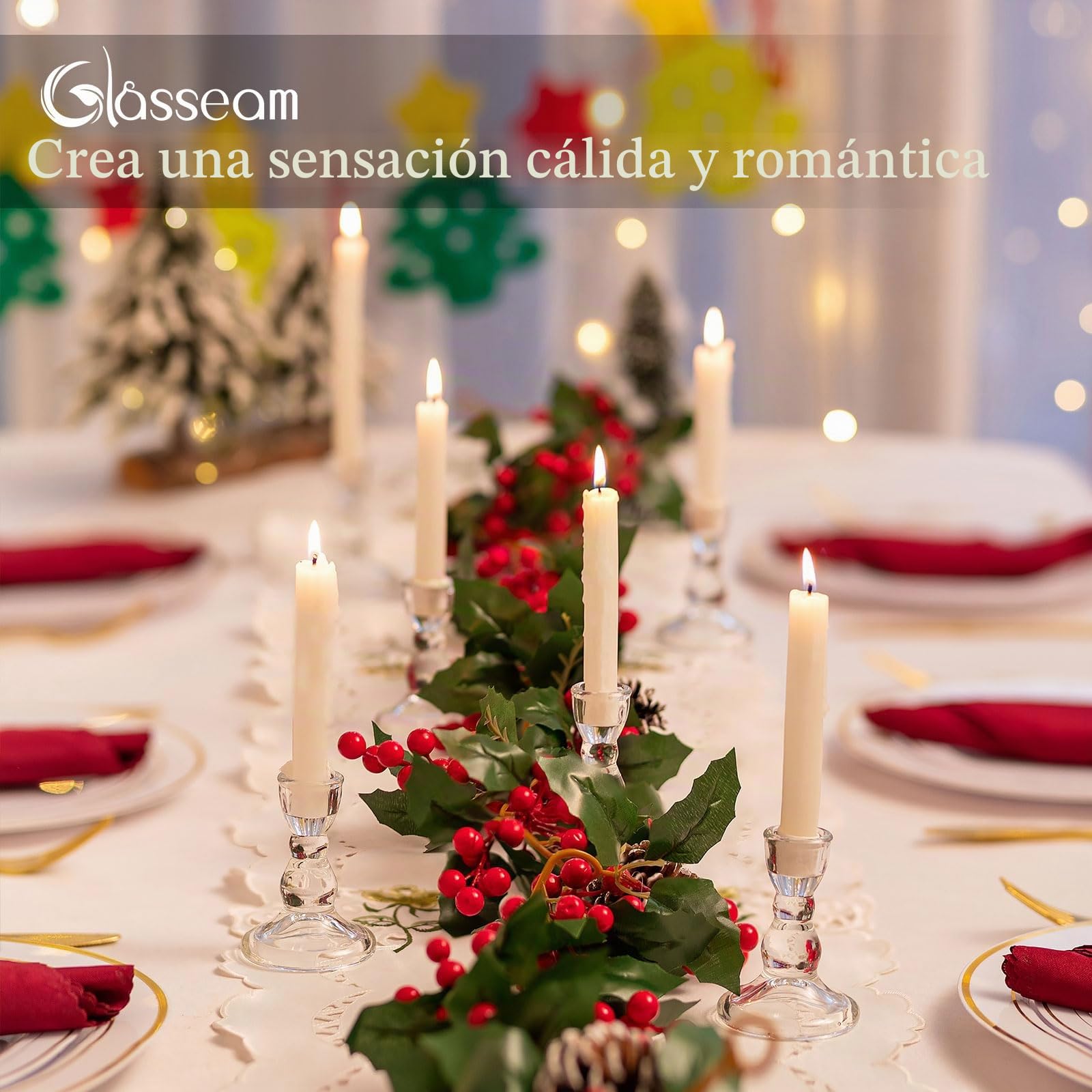 Portavelas De Vidrio, Glasseam 10 Velas Transparentes, Juego De Candelabros Decorativos De Navidad a Granel para El Centro De Mesa para La Cena, La Boda y La Sala De Estar | Transparente, pequeño, Navidad, Adviento, boda, decoración de mesa, comunión