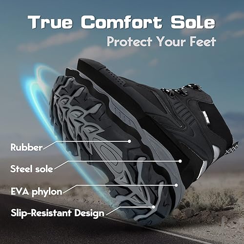 Miniatura 4 de GRITION Botas de senderismo para hombre, impermeables, botas de nieve de trabajo de tobillo medio para hombres, zapatos negros para mochileros,