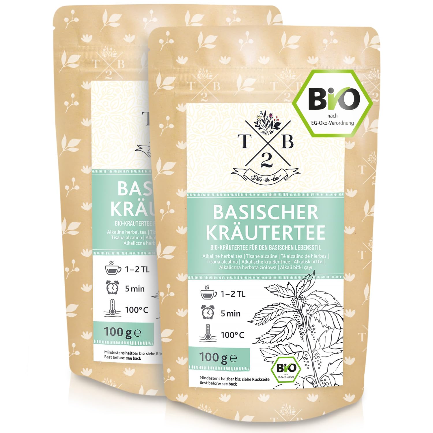T2B Basischer Kräutertee, BIO-Qualität, für eine basische Ernährung, 2er Pack