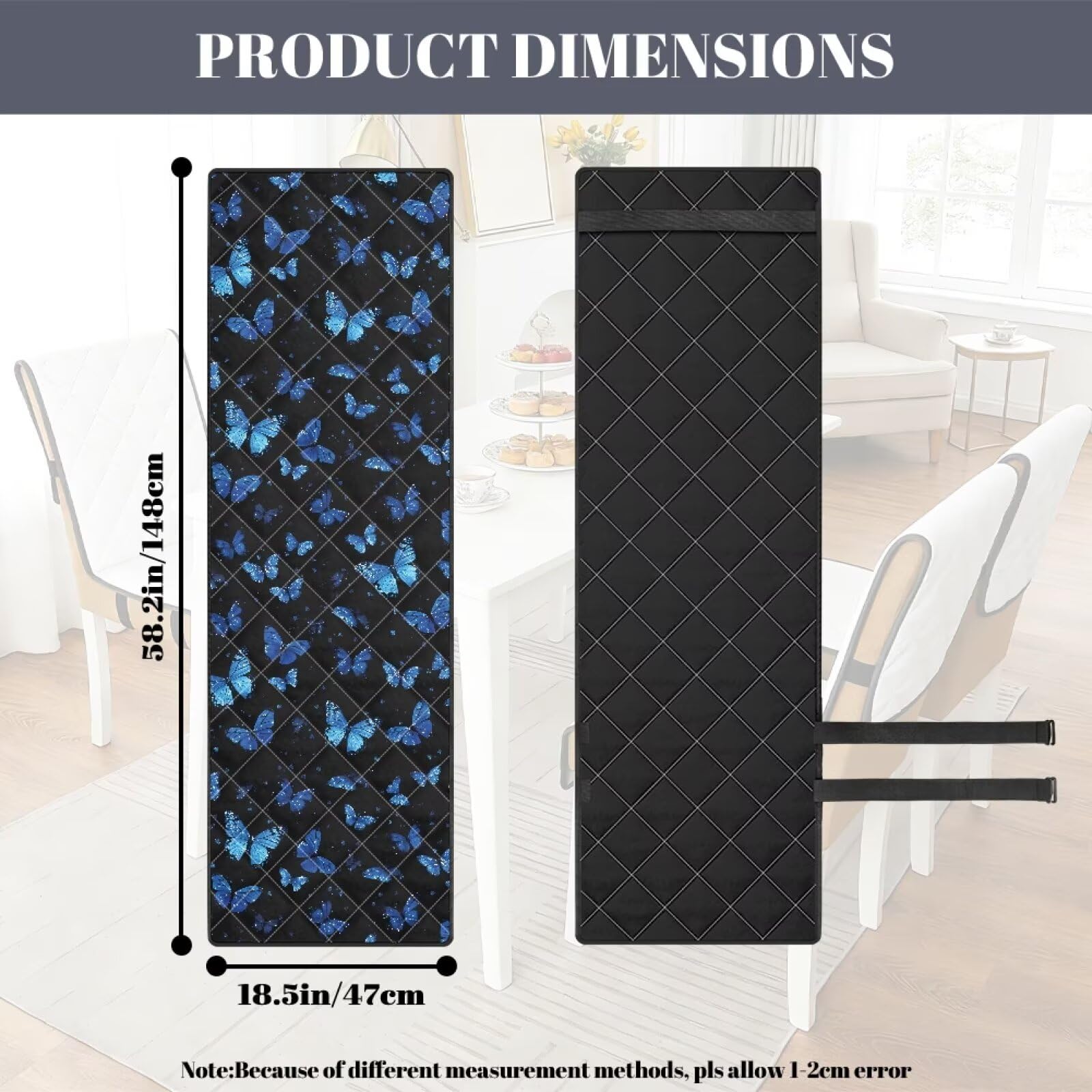 Federa trapuntata per sedia da pranzo con stampa a pois blu, 4 pezzi, antiscivolo, antimacchia, con fascia elastica, per casa, ristorante